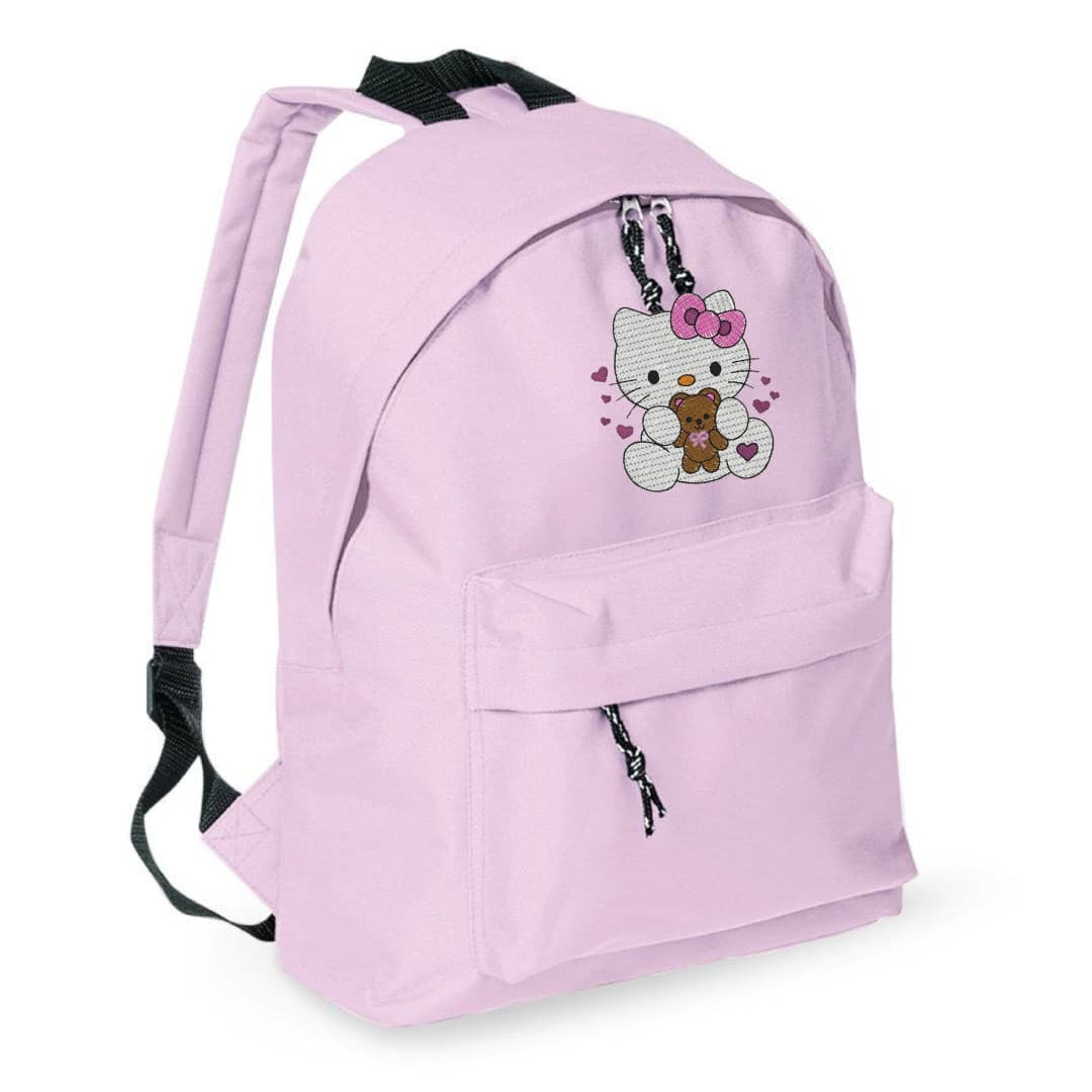 Zaino Bambino in Poliestere 600D 28x38x12 cm – Schienale Imbottito e Spallacci Regolabili - Design Ricamato Hello Kitty