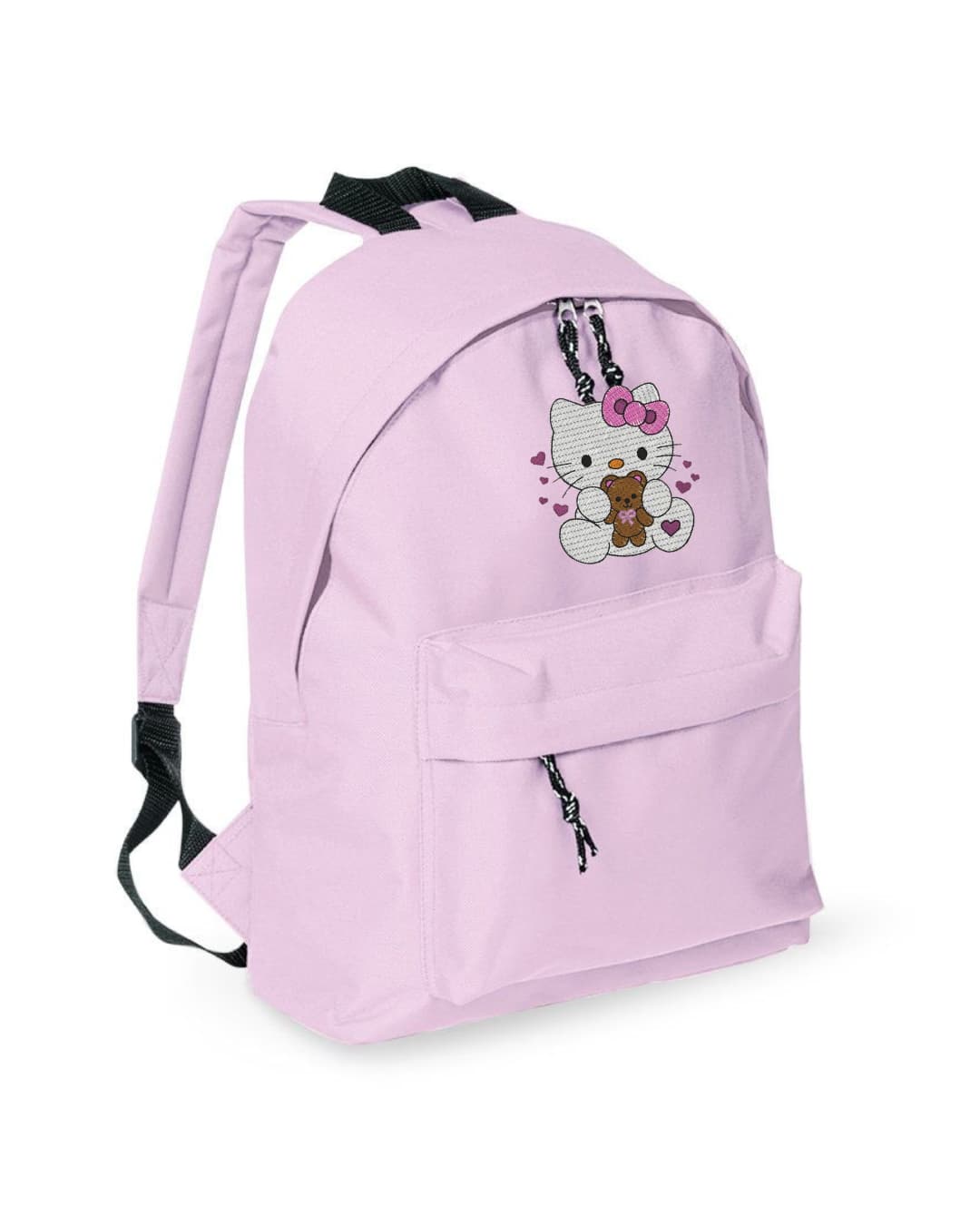 Zaino Bambino in Poliestere 600D 28x38x12 cm – Schienale Imbottito e Spallacci Regolabili - Design Ricamato Hello Kitty