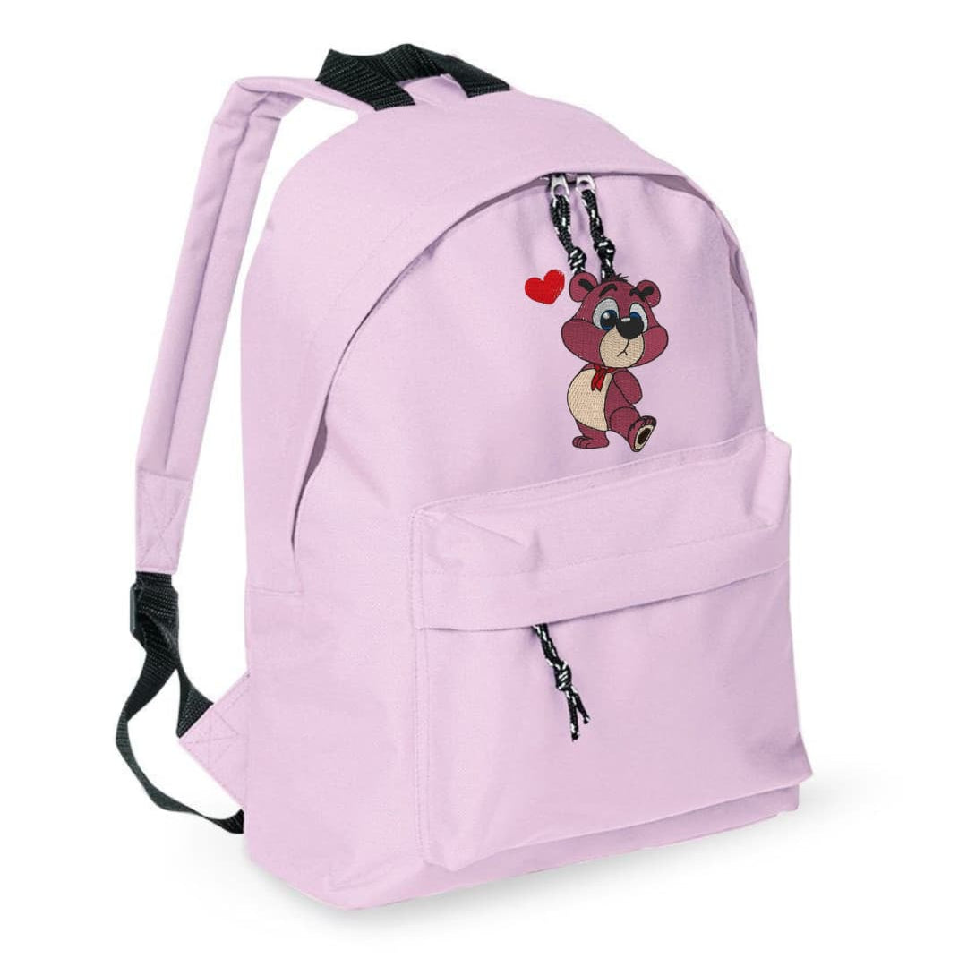 Zaino Bambino in Poliestere 600D 28x38x12 cm – Schienale Imbottito e Spallacci Regolabili - Design Ricamato Orsetto con Cuore