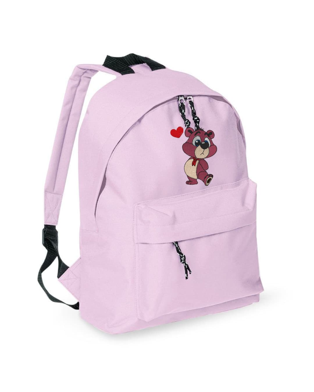 Zaino Bambino in Poliestere 600D 28x38x12 cm – Schienale Imbottito e Spallacci Regolabili - Design Ricamato Orsetto con Cuore