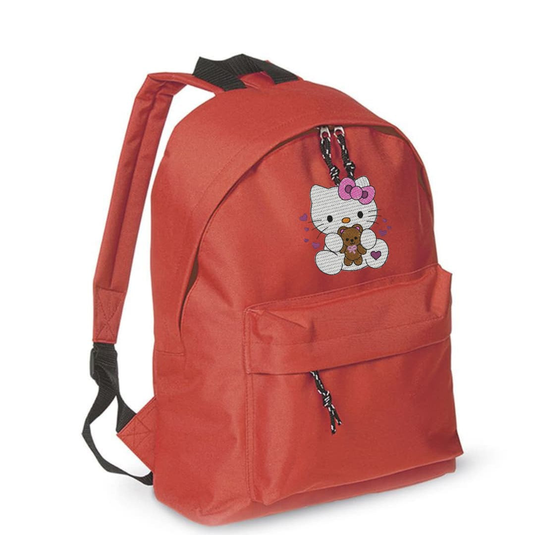 Zaino Bambino in Poliestere 600D 28x38x12 cm – Schienale Imbottito e Spallacci Regolabili - Design Ricamato Hello Kitty