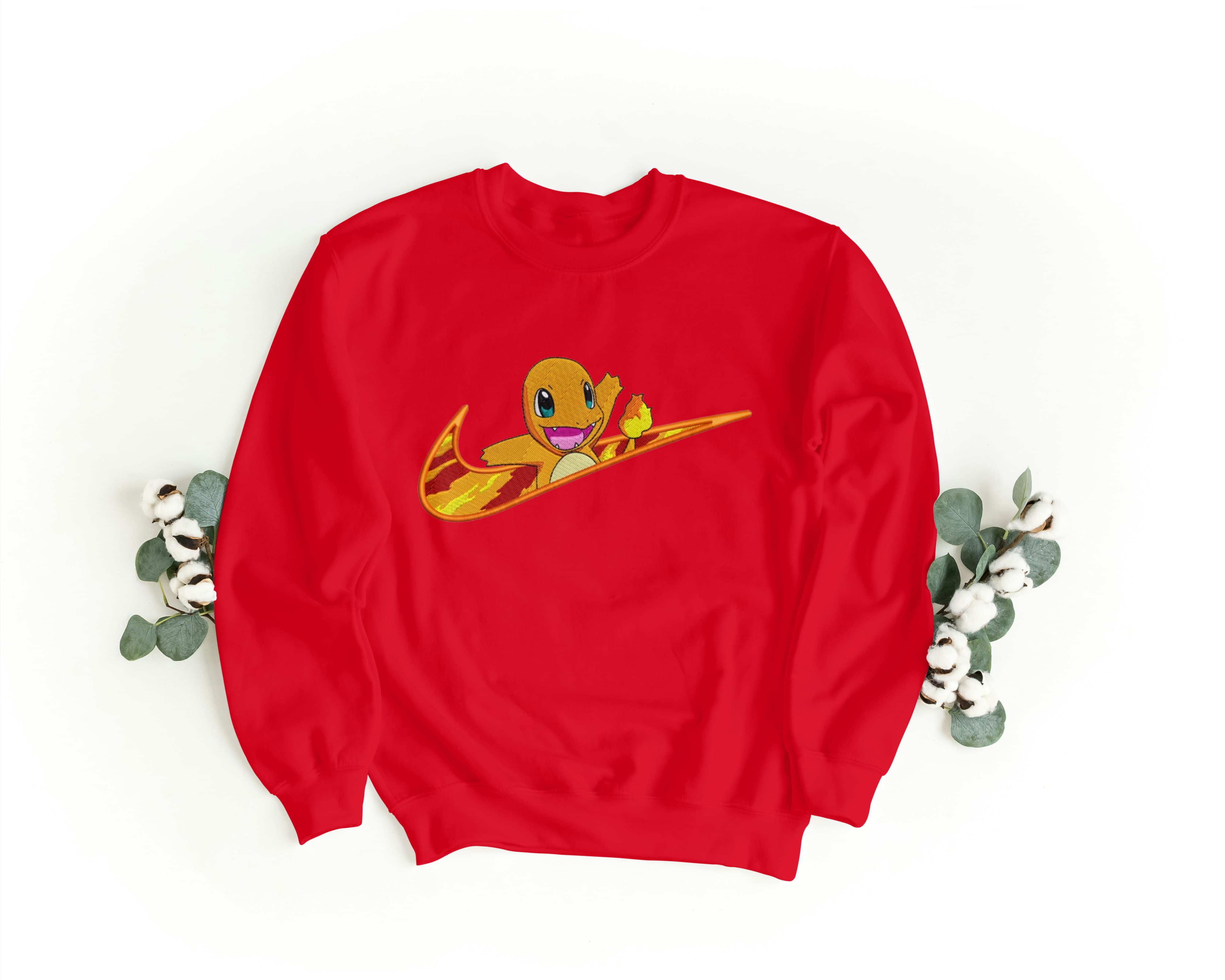 Felpa Ricamata Unisex – Morbida – Stile Streetwear – Swoosh + Charamander