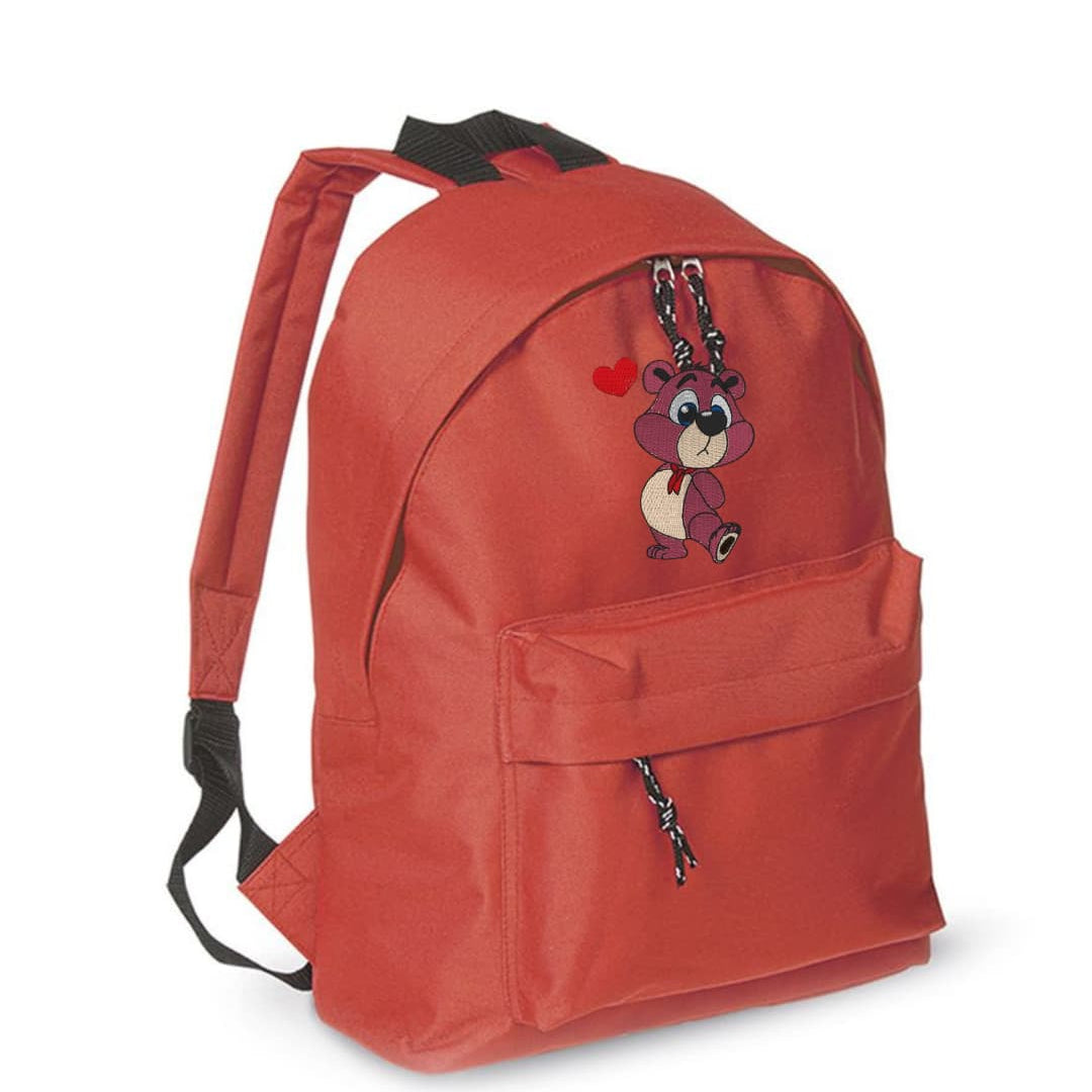 Zaino Bambino in Poliestere 600D 28x38x12 cm – Schienale Imbottito e Spallacci Regolabili - Design Ricamato Orsetto con Cuore
