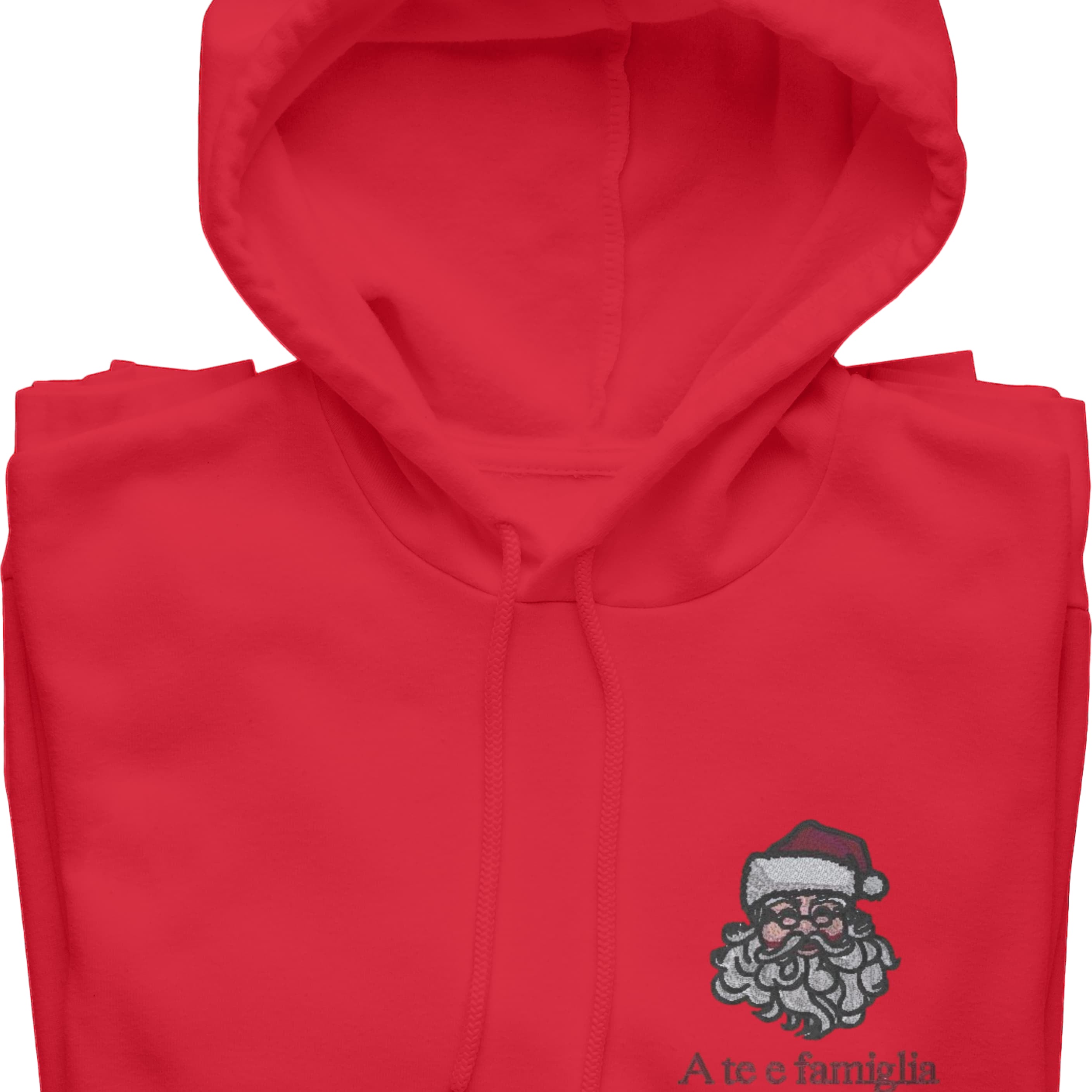 Felpa Ricamata Unisex – Morbida con Cappuccio e Tasca Frontale – Babbo Natale A te e famiglia