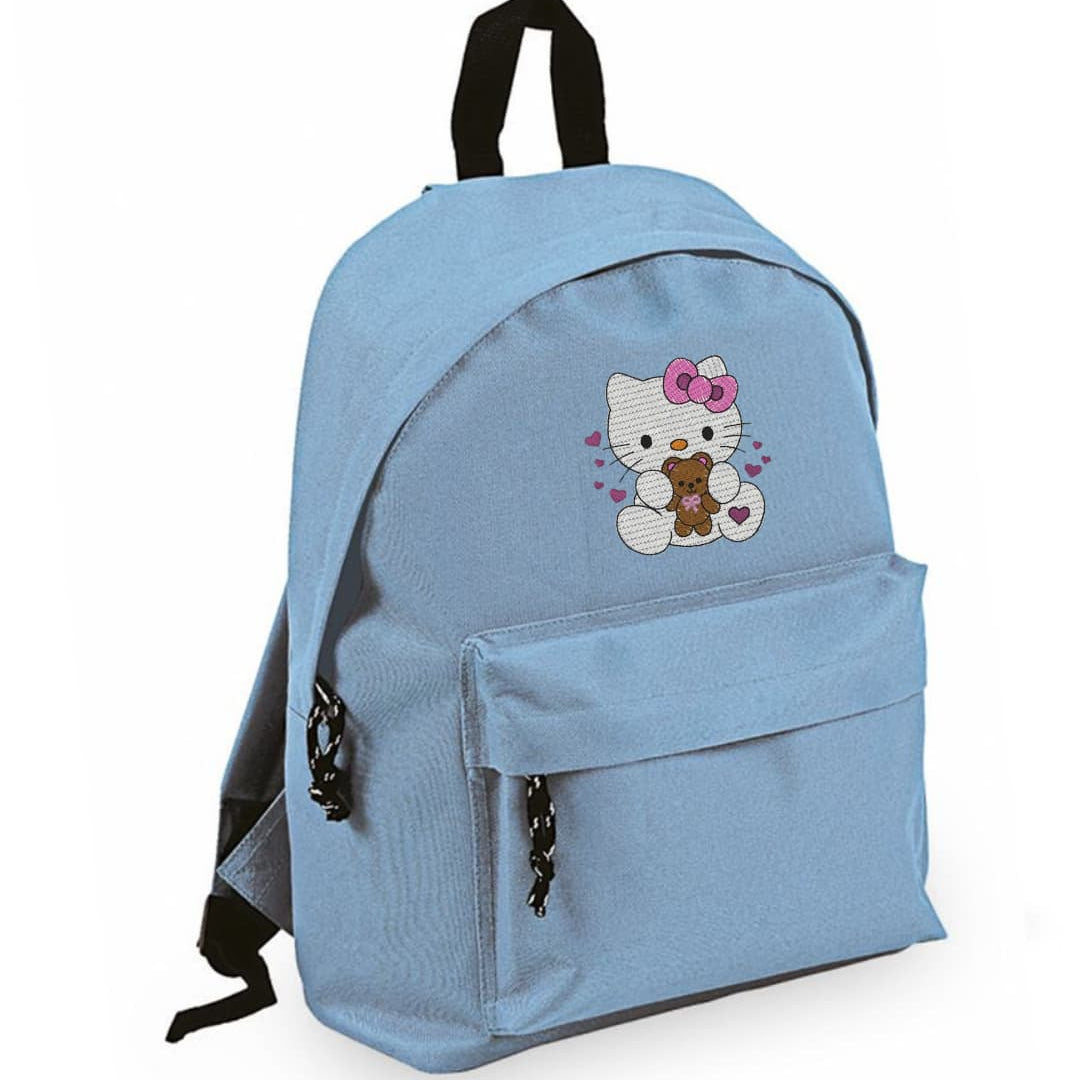 Zaino Bambino in Poliestere 600D 28x38x12 cm – Schienale Imbottito e Spallacci Regolabili - Design Ricamato Hello Kitty