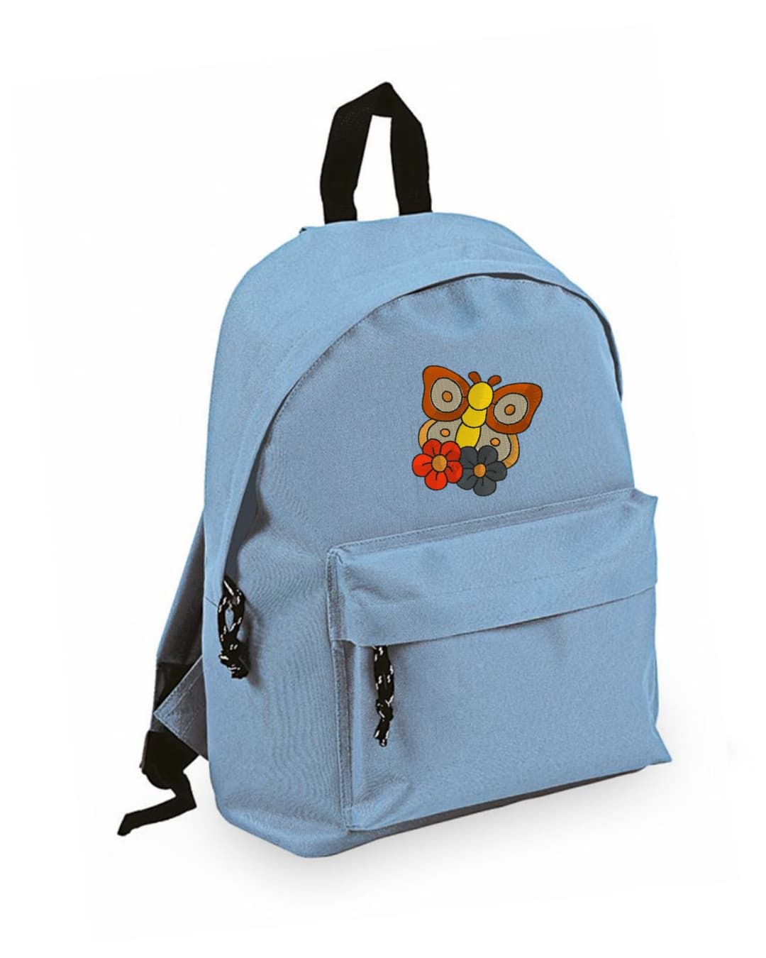 Mochila Infantil de Poliéster 600D 28x38x12 cm – Espalda Acolchada y Correas Ajustables – Diseño Bordado Mariposa con Flores