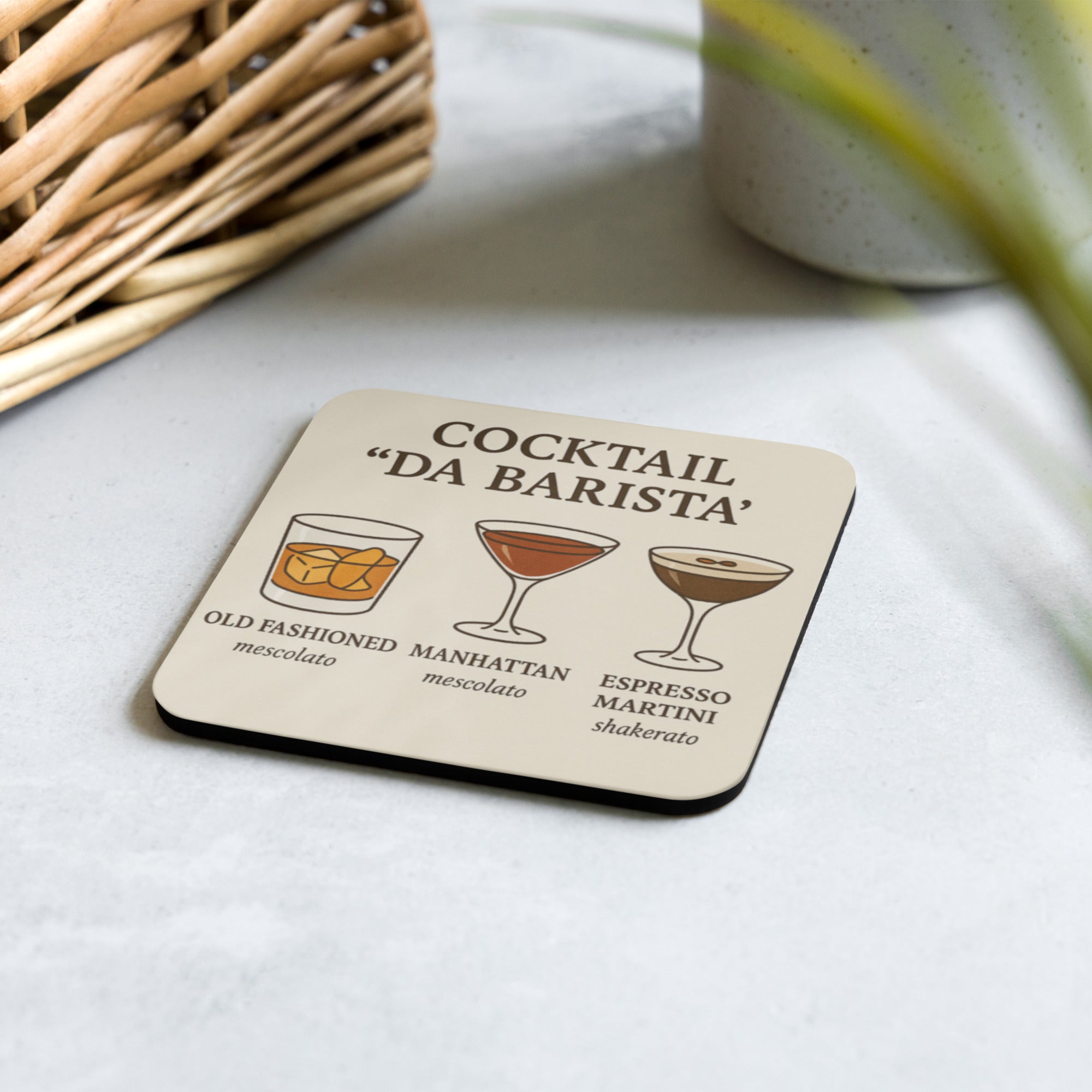 Sottobicchiere Personalizzato Antiscivolo in Sughero o Poliestere – Accessori Casa – Design Cocktail Da Barista-Biiply