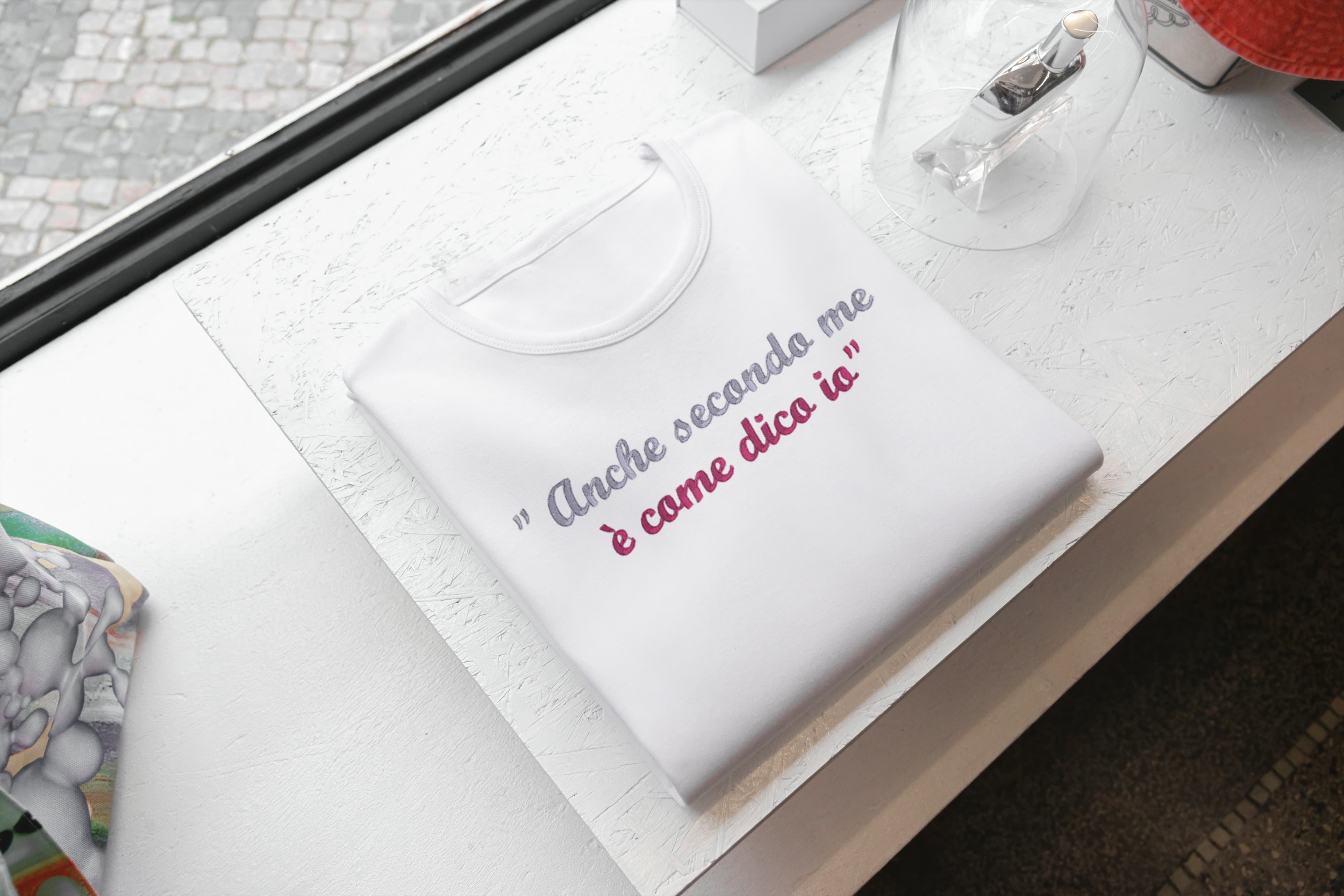 T-Shirt Unisex Ricamata 100% Cotone – Confortevole – Design Anche secondo me è come dico io-Biiply
