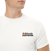 T-Shirt Unisex Ricamata 100% Cotone – Confortevole – Design Bitcoin Because Fuck Bank-Biiply