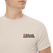 T-Shirt Unisex Ricamata 100% Cotone – Confortevole – Design Bitcoin Because Fuck Bank-Biiply
