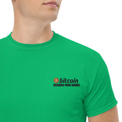 T-Shirt Unisex Ricamata 100% Cotone – Confortevole – Design Bitcoin Because Fuck Bank-Biiply