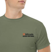 T-Shirt Unisex Ricamata 100% Cotone – Confortevole – Design Bitcoin Because Fuck Bank-Biiply