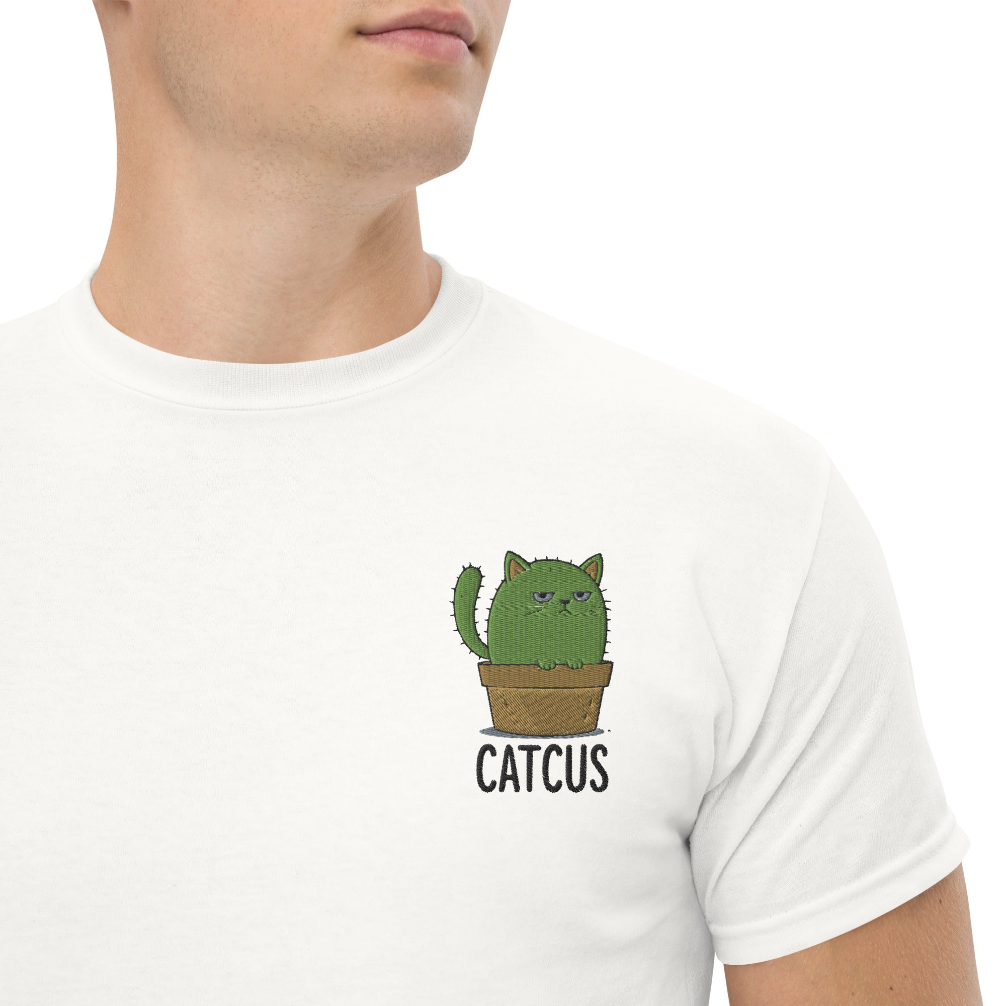 T-Shirt Unisex Ricamata 100% Cotone – Confortevole – Design Catcus-Biiply