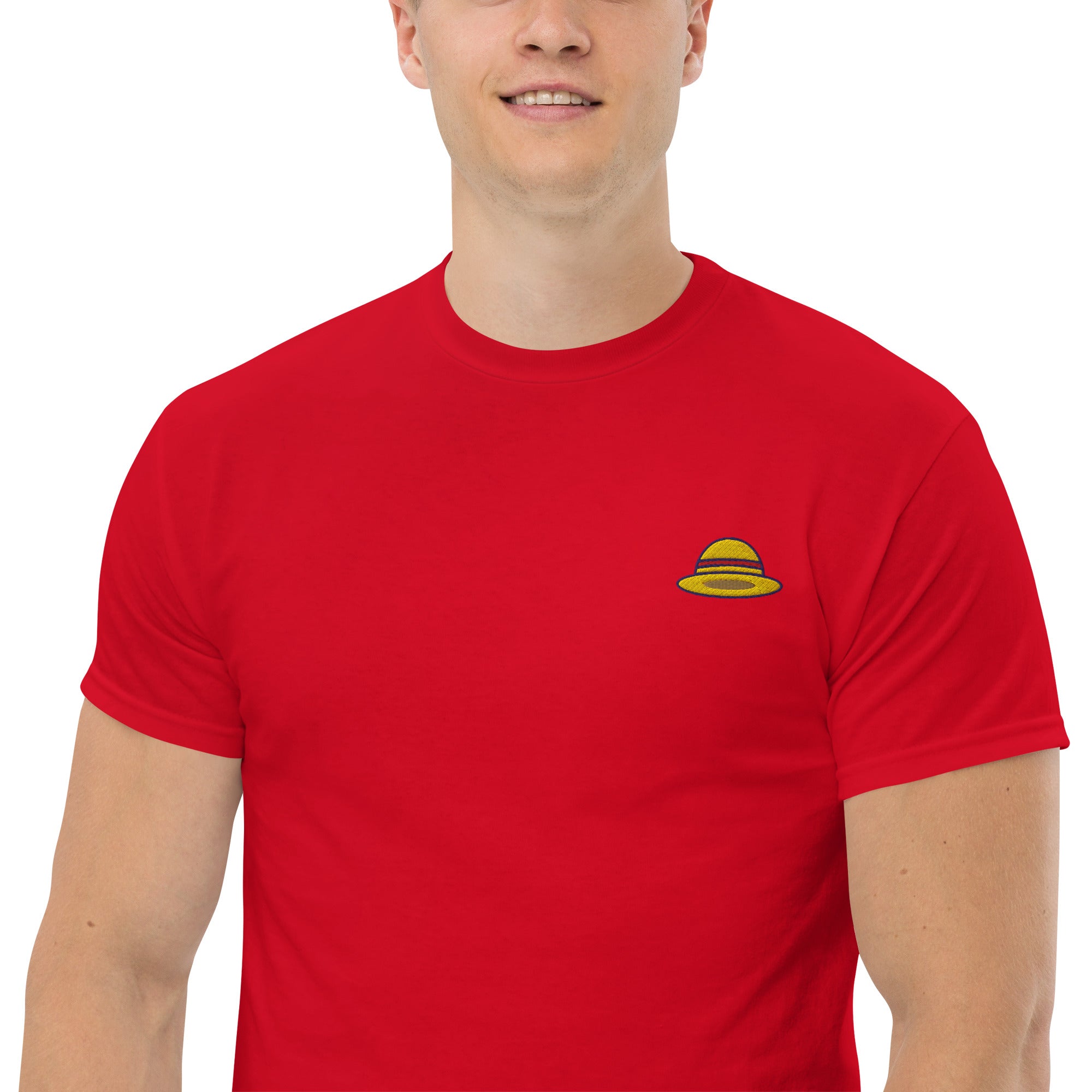 T-Shirt Unisex Ricamata 100% Cotone – Confortevole – Design Design Cappello di Paglia-Biiply