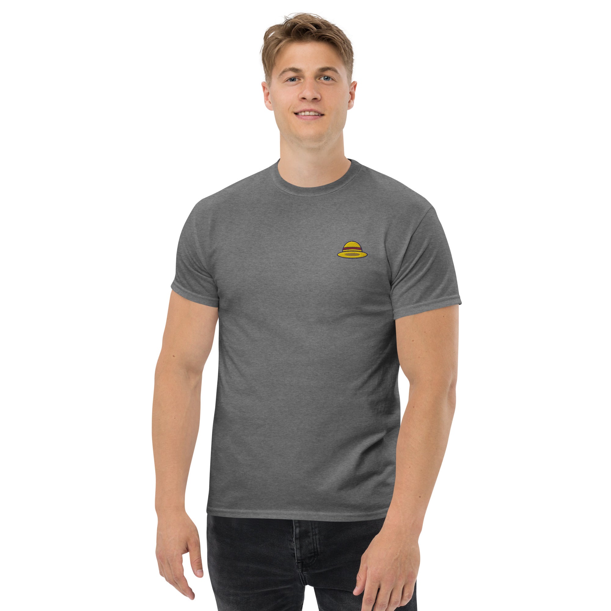 T-Shirt Unisex Ricamata 100% Cotone – Confortevole – Design Design Cappello di Paglia-Biiply