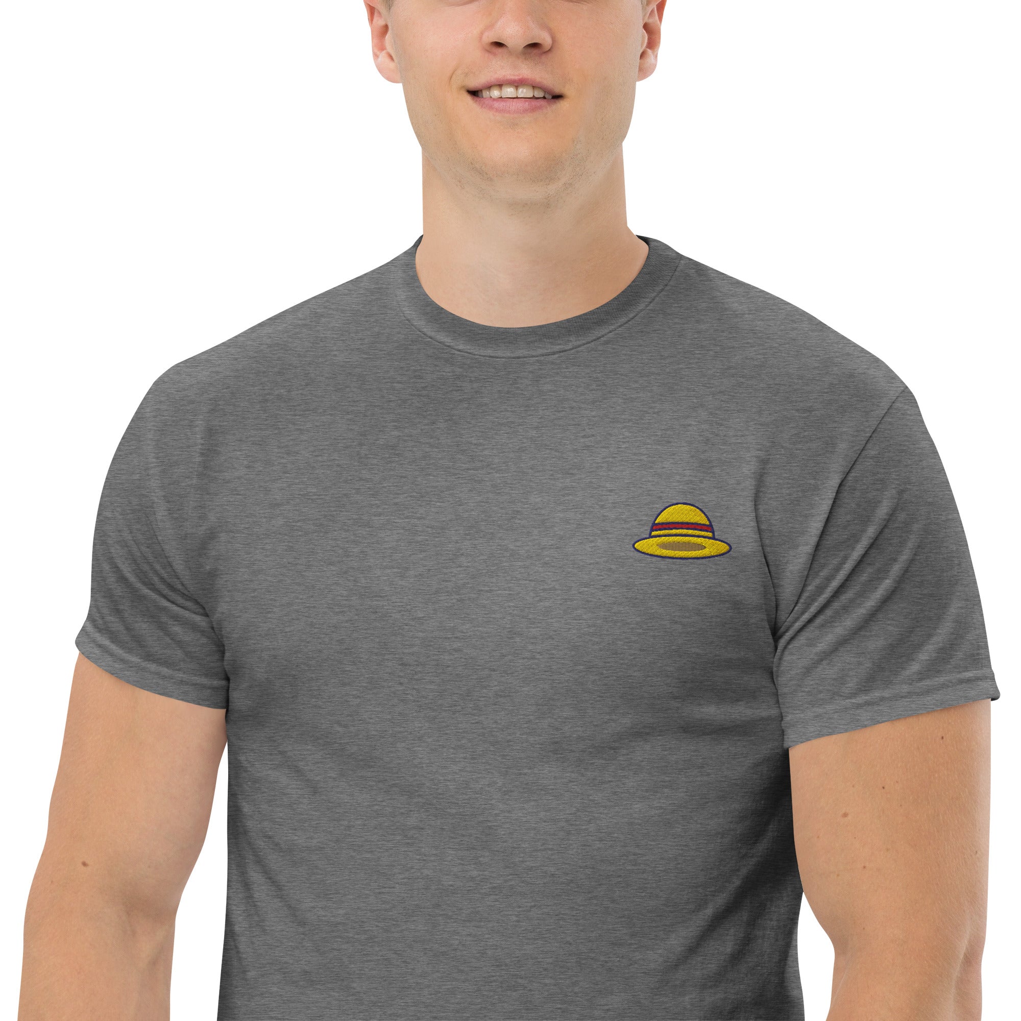 T-Shirt Unisex Ricamata 100% Cotone – Confortevole – Design Design Cappello di Paglia-Biiply