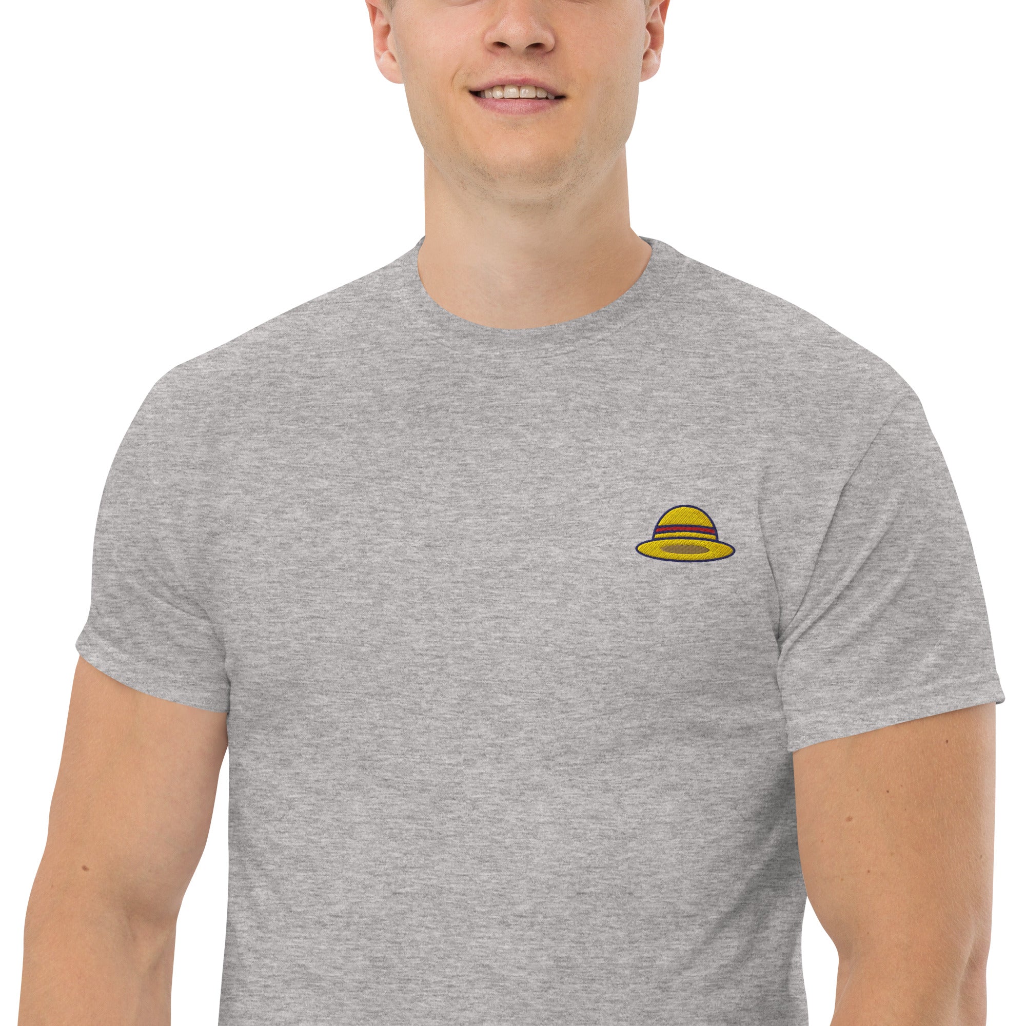 T-Shirt Unisex Ricamata 100% Cotone – Confortevole – Design Design Cappello di Paglia-Biiply