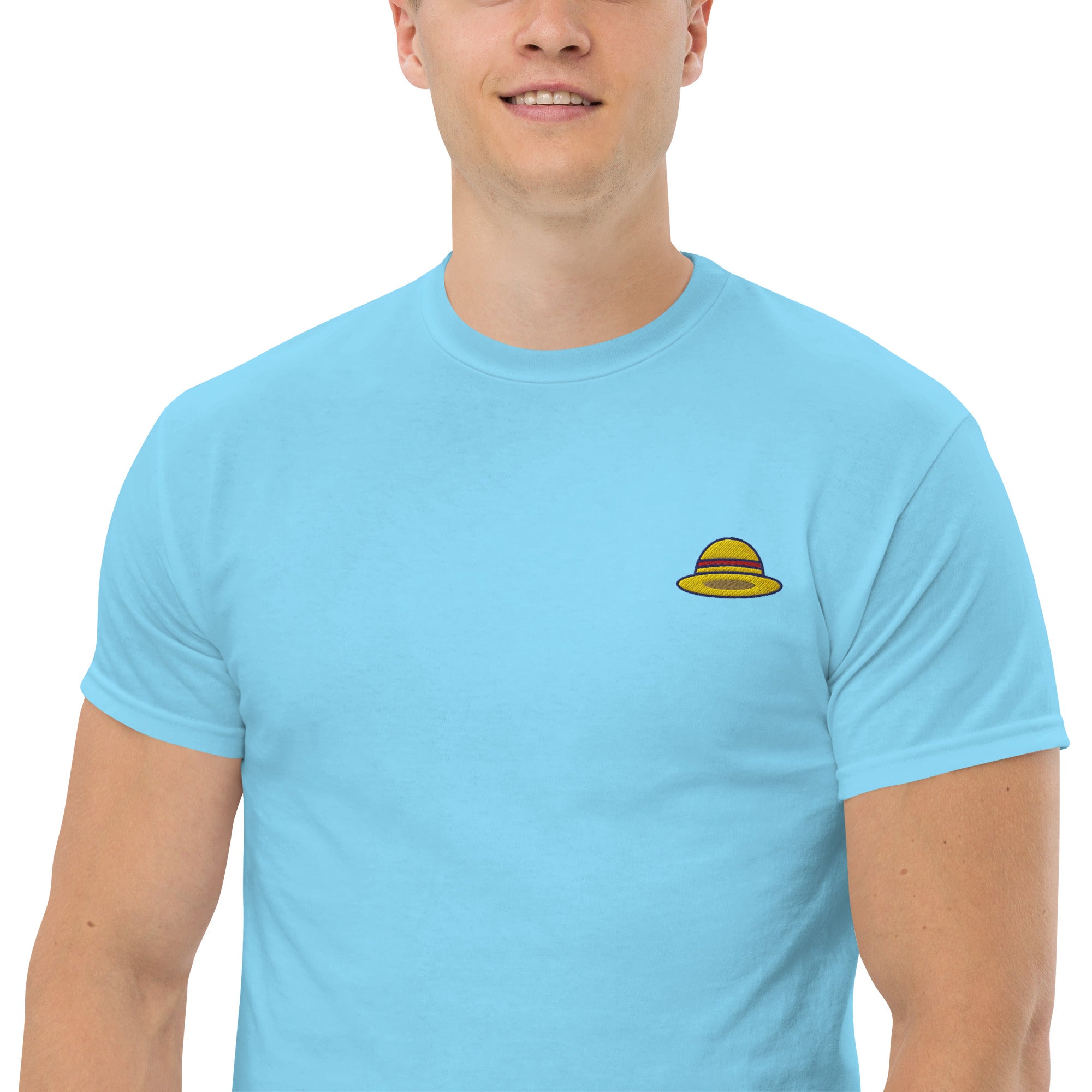 T-Shirt Unisex Ricamata 100% Cotone – Confortevole – Design Design Cappello di Paglia-Biiply