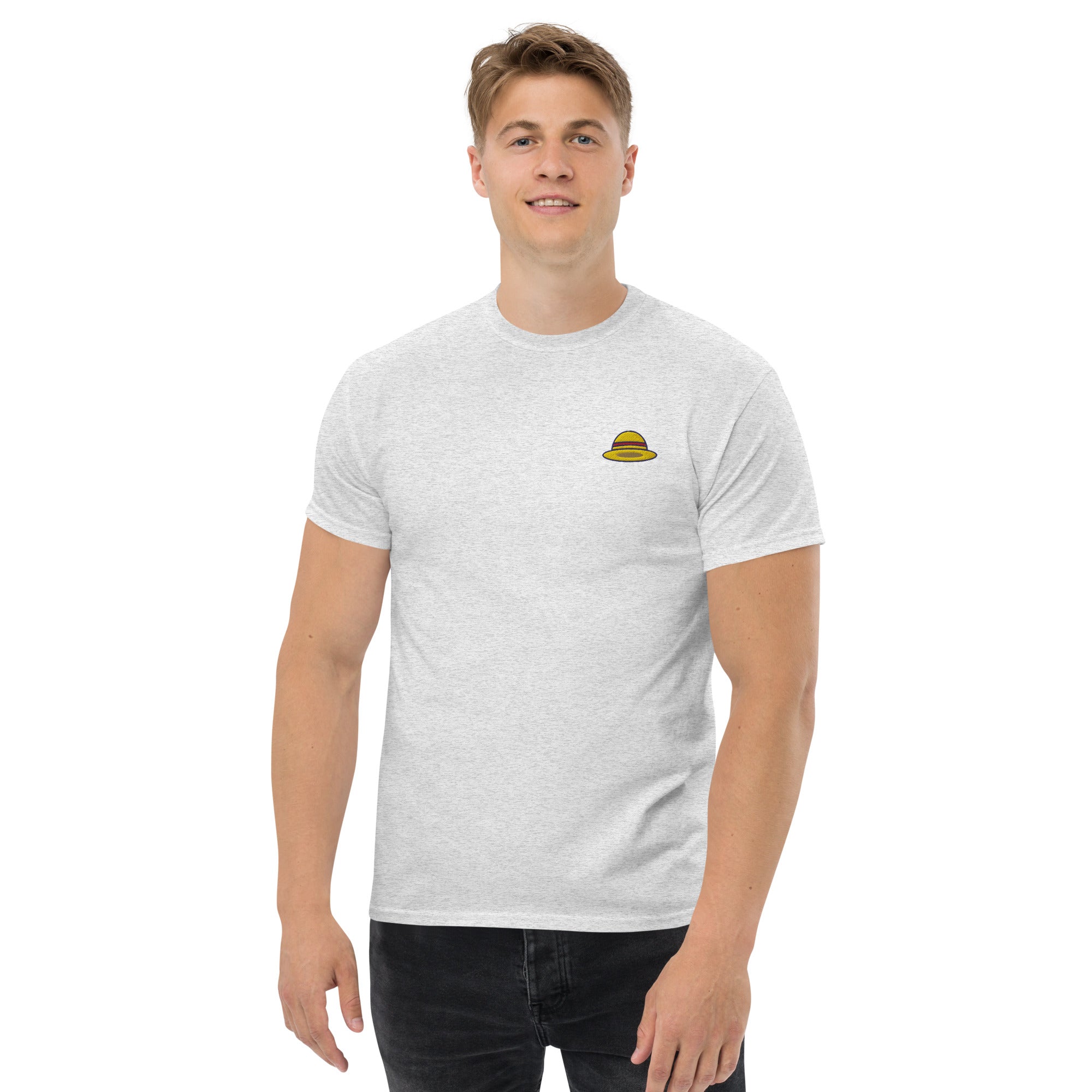T-Shirt Unisex Ricamata 100% Cotone – Confortevole – Design Design Cappello di Paglia-Biiply