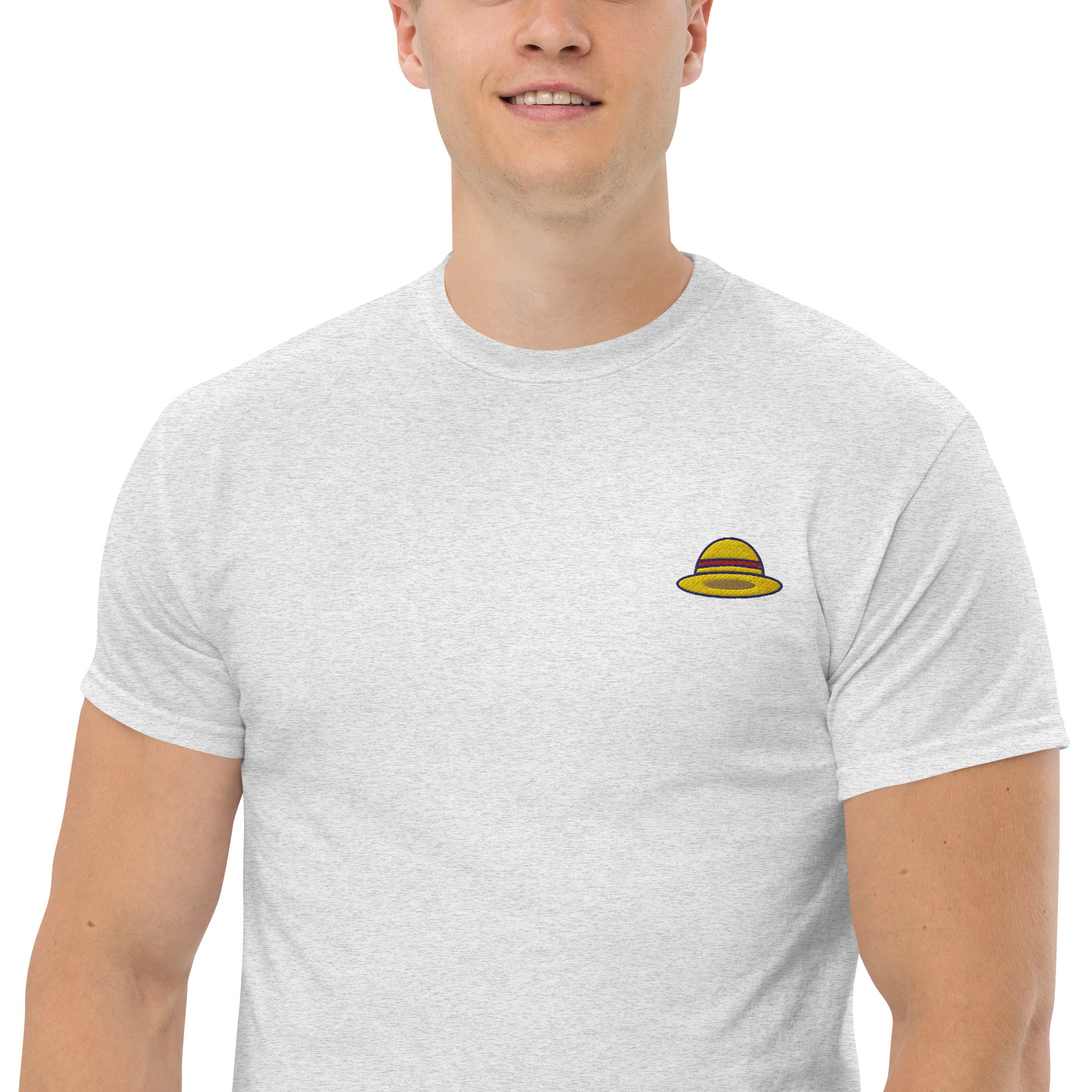 T-Shirt Unisex Ricamata 100% Cotone – Confortevole – Design Design Cappello di Paglia-Biiply