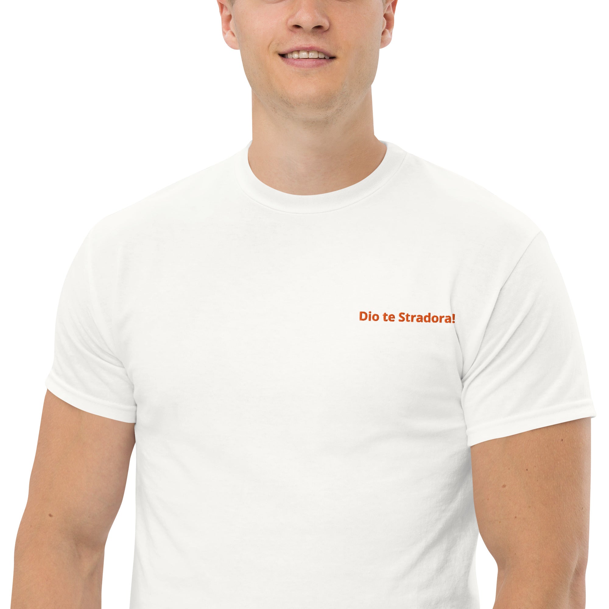 T-Shirt Unisex Ricamata 100% Cotone – Confortevole – Design Dio te stradora-Biiply