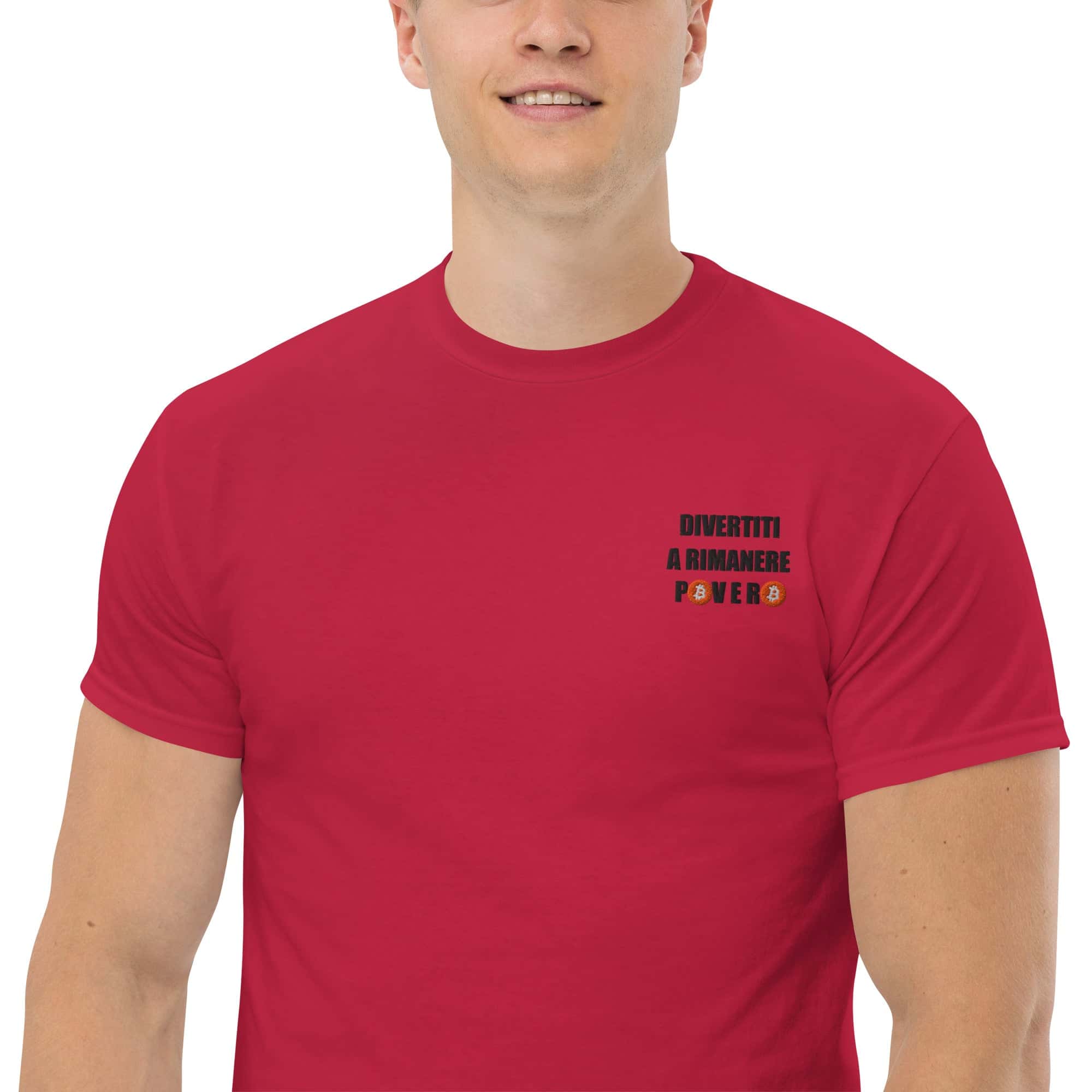 T-Shirt Unisex Ricamata 100% Cotone – Confortevole – Design Divertiti a Rimanere Povero BTC-Biiply