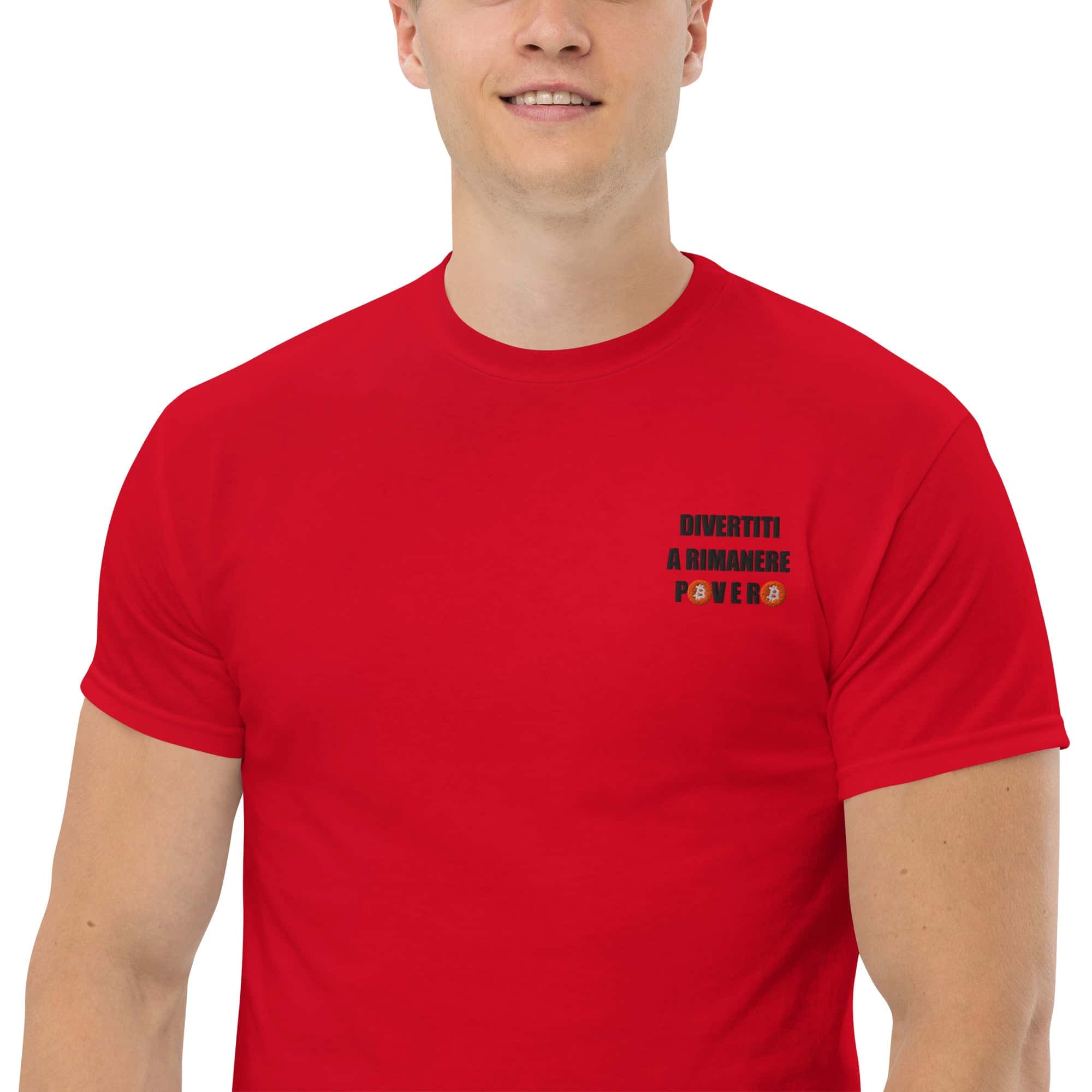 T-Shirt Unisex Ricamata 100% Cotone – Confortevole – Design Divertiti a Rimanere Povero BTC-Biiply