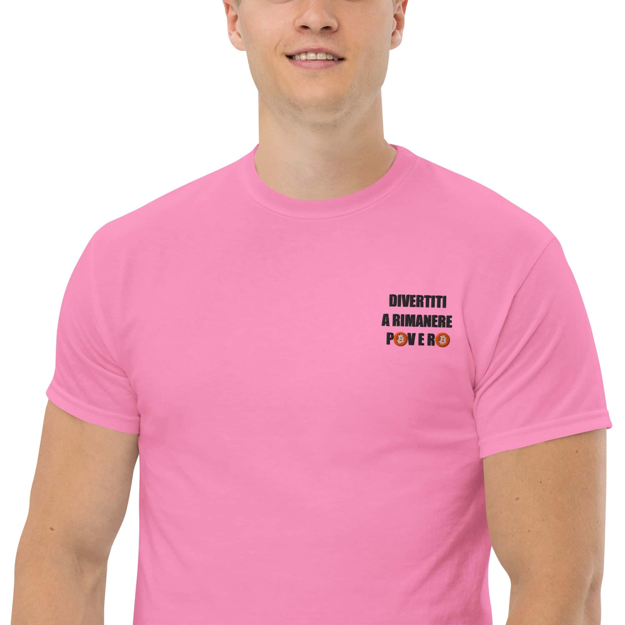 T-Shirt Unisex Ricamata 100% Cotone – Confortevole – Design Divertiti a Rimanere Povero BTC-Biiply
