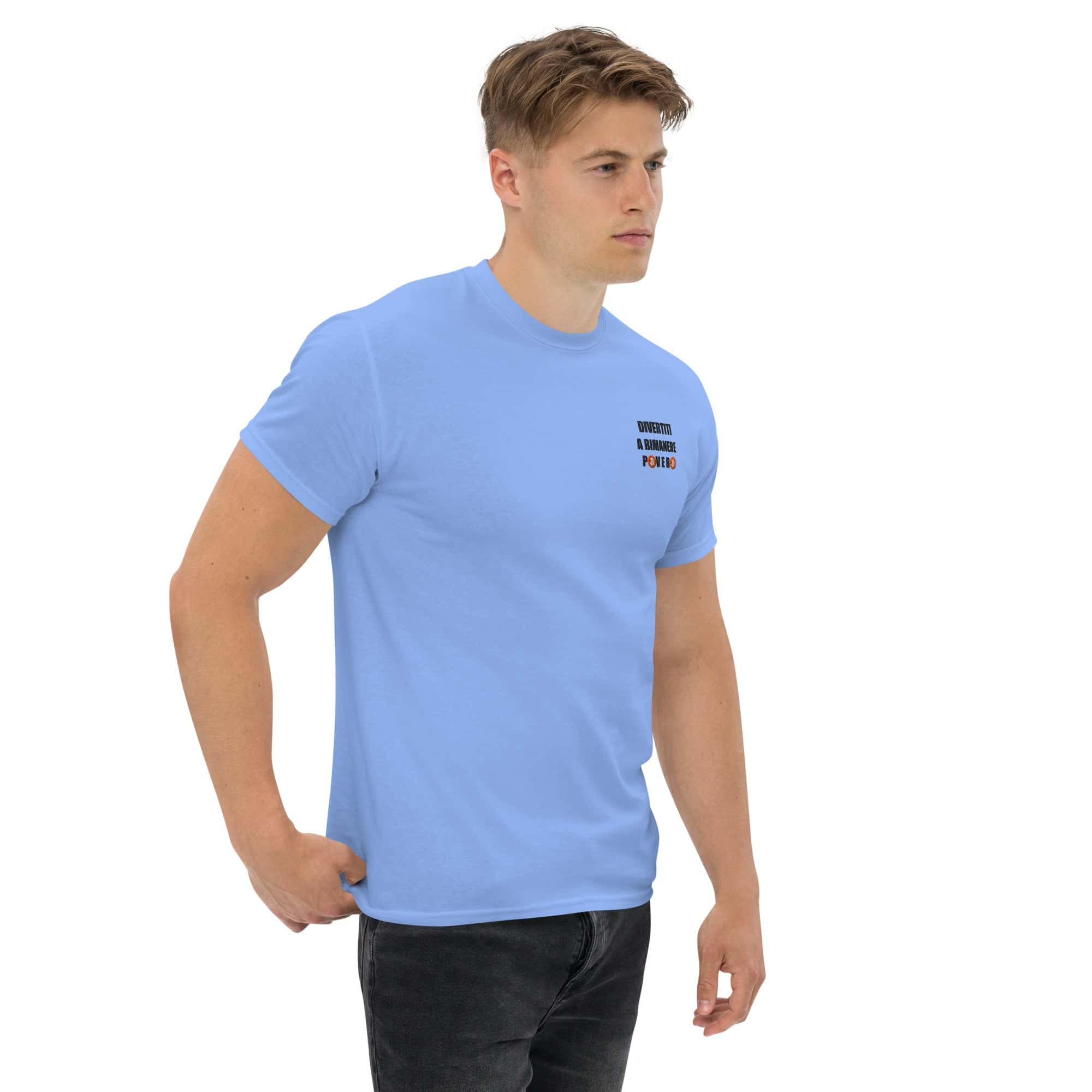 T-Shirt Unisex Ricamata 100% Cotone – Confortevole – Design Divertiti a Rimanere Povero BTC-Biiply