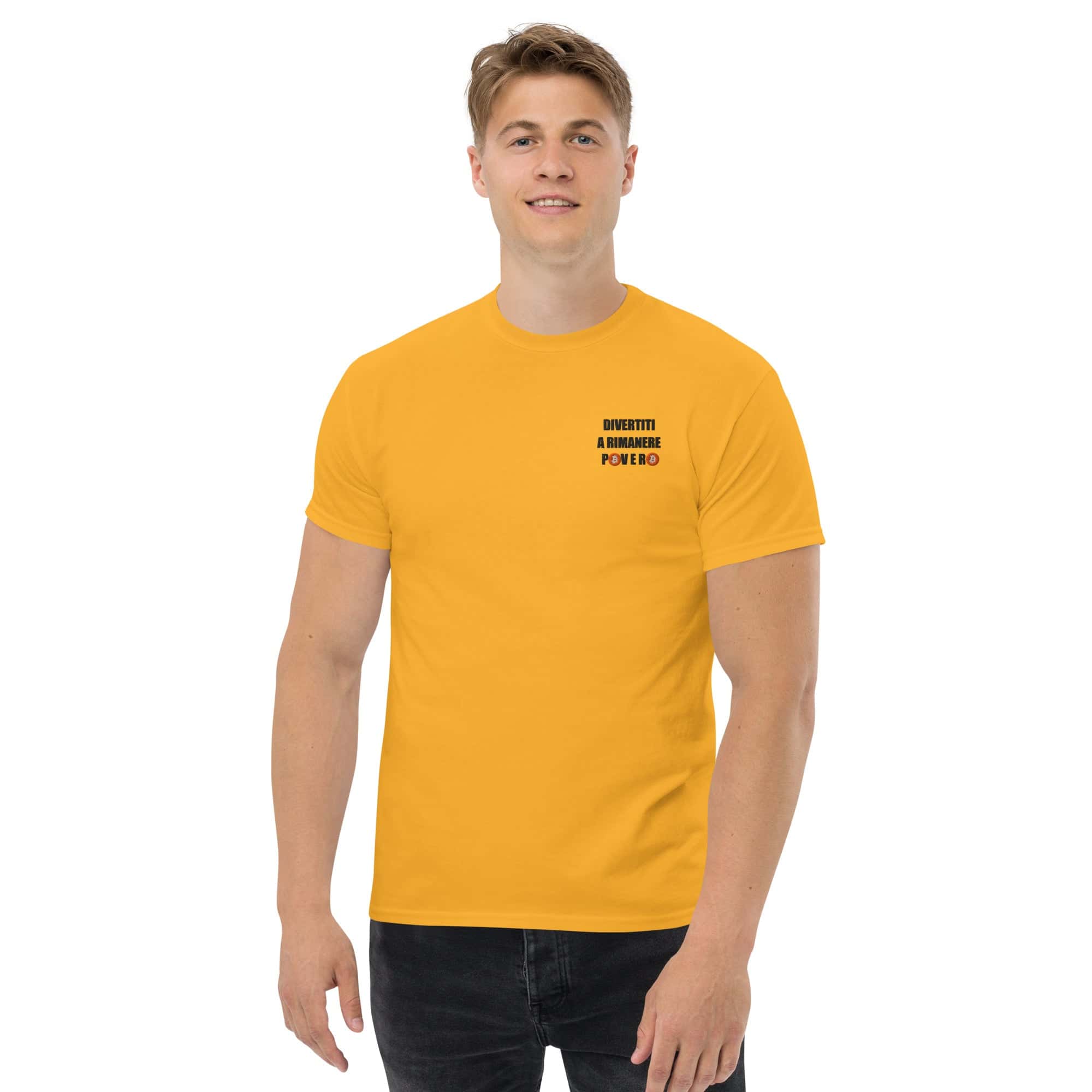 T-Shirt Unisex Ricamata 100% Cotone – Confortevole – Design Divertiti a Rimanere Povero BTC-Biiply