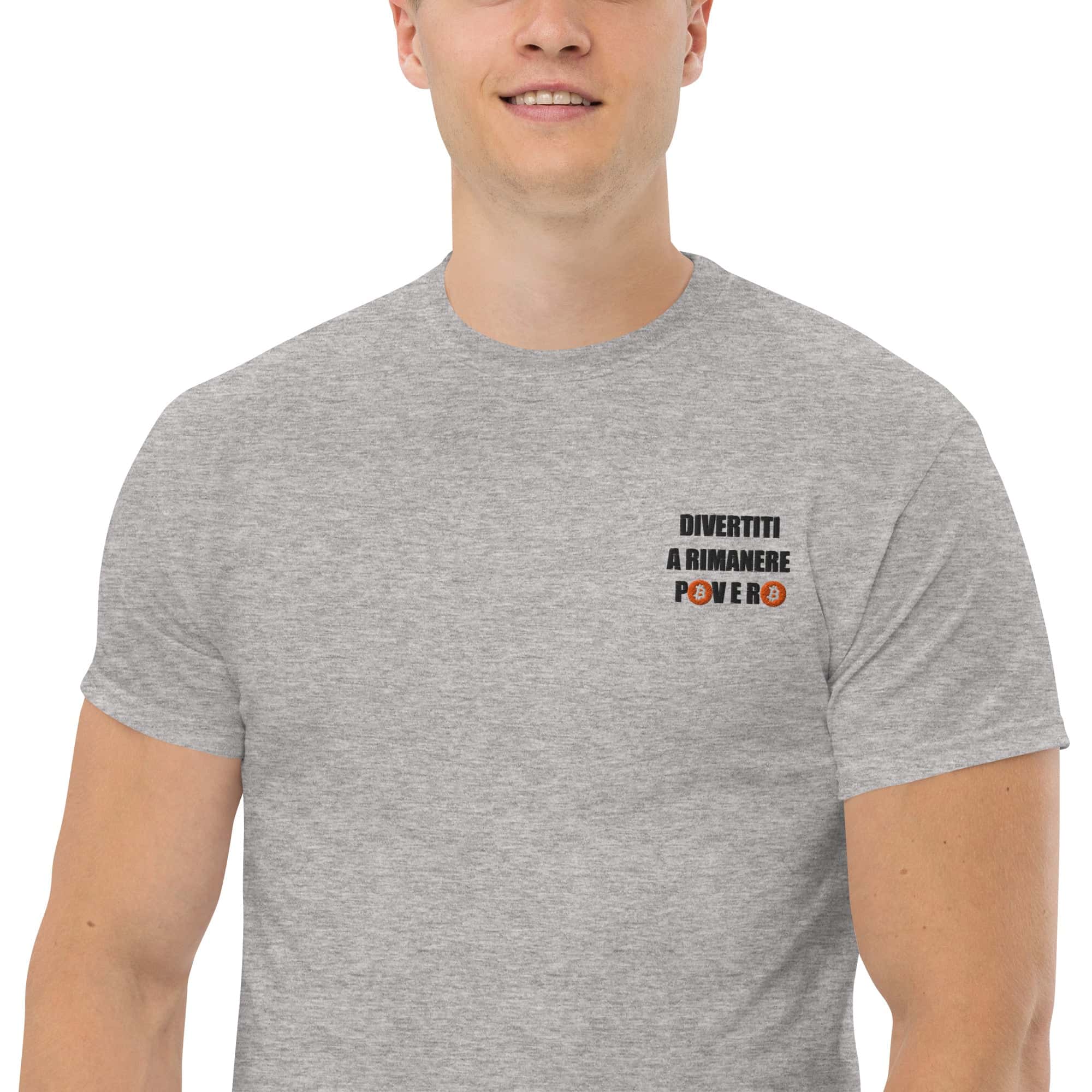 T-Shirt Unisex Ricamata 100% Cotone – Confortevole – Design Divertiti a Rimanere Povero BTC-Biiply