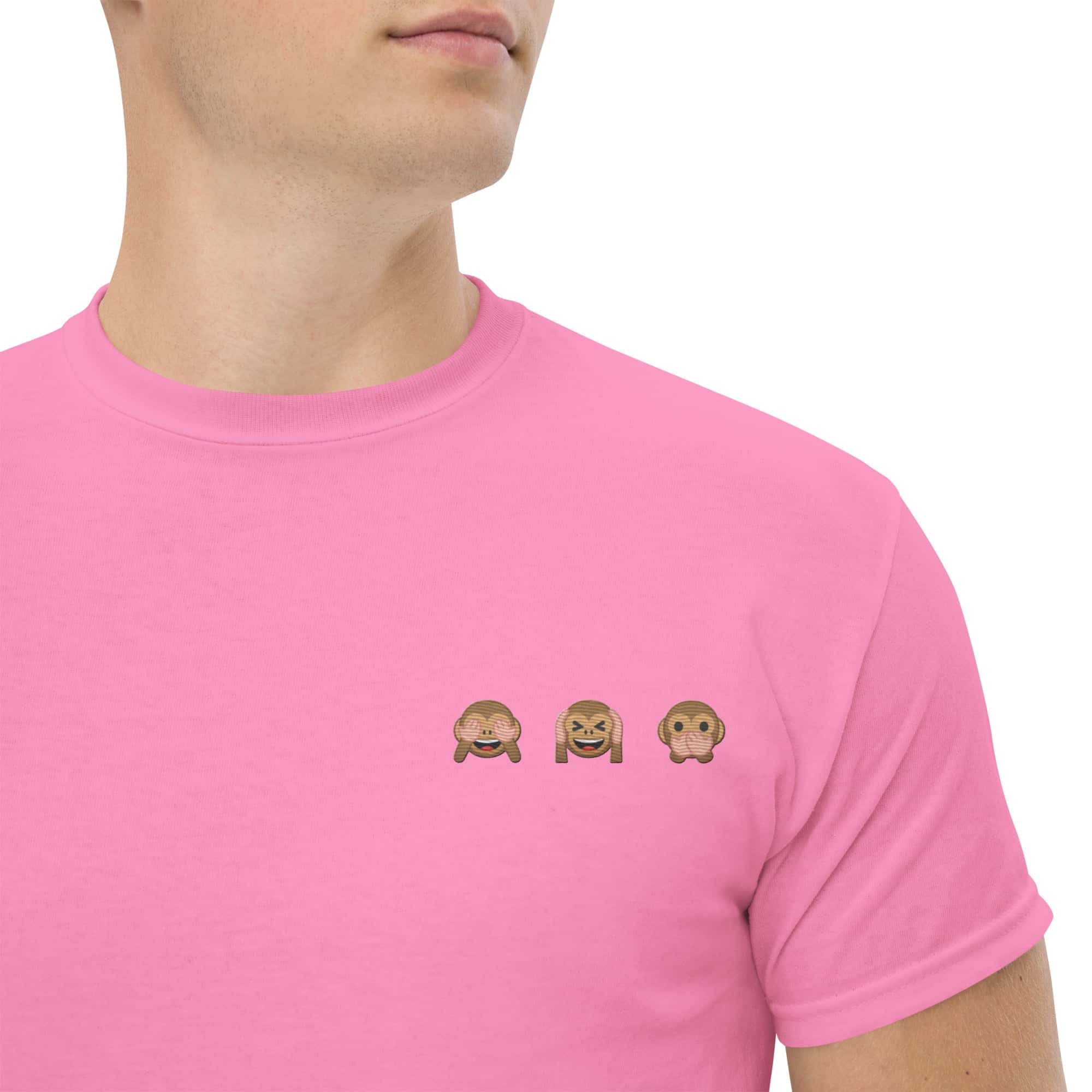 T-Shirt Unisex Ricamata 100% Cotone – Confortevole – Design Emoji scimmiette-Biiply
