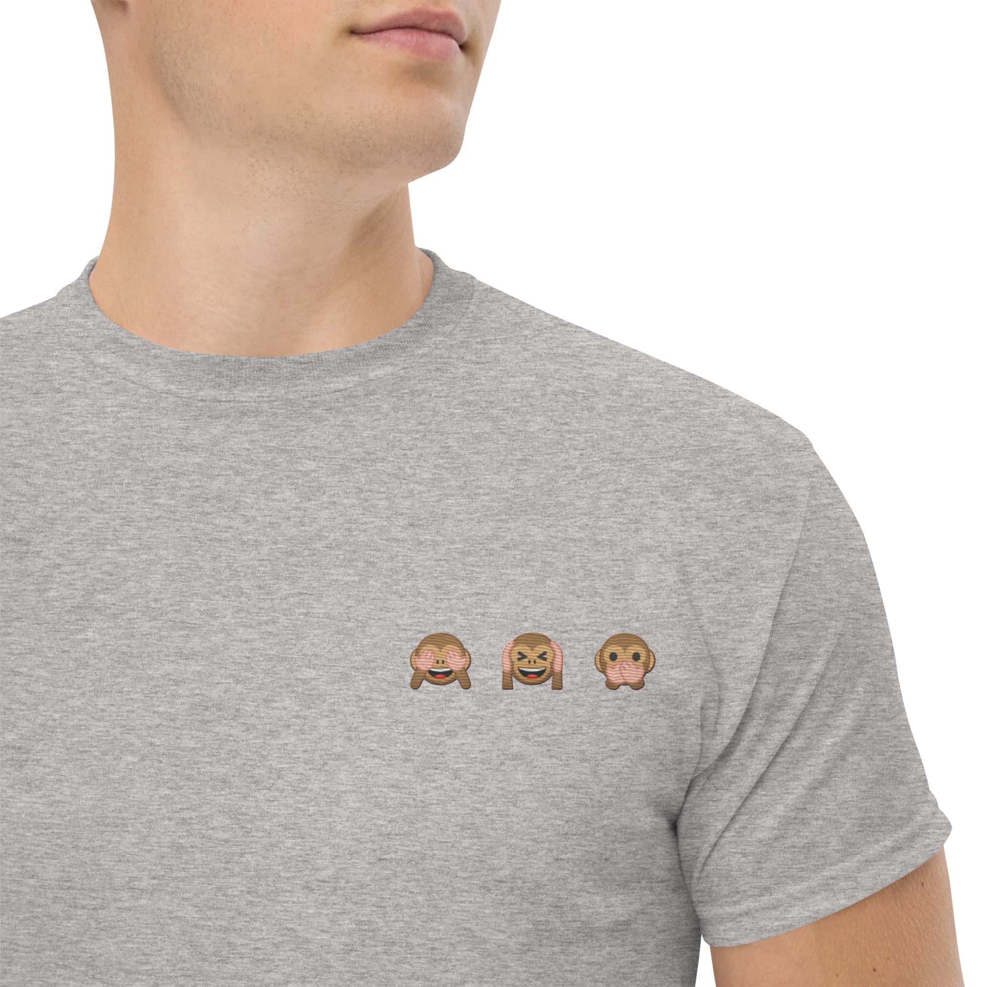 T-Shirt Unisex Ricamata 100% Cotone – Confortevole – Design Emoji scimmiette-Biiply