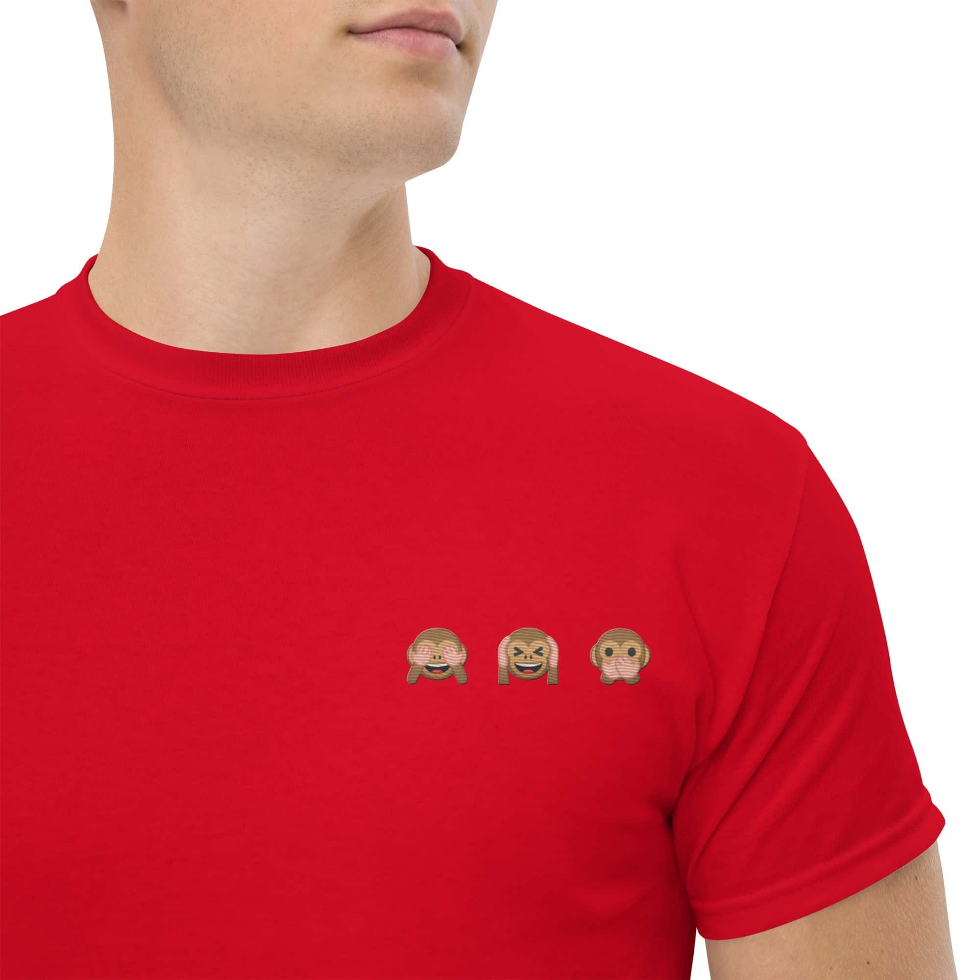 T-Shirt Unisex Ricamata 100% Cotone – Confortevole – Design Emoji scimmiette-Biiply