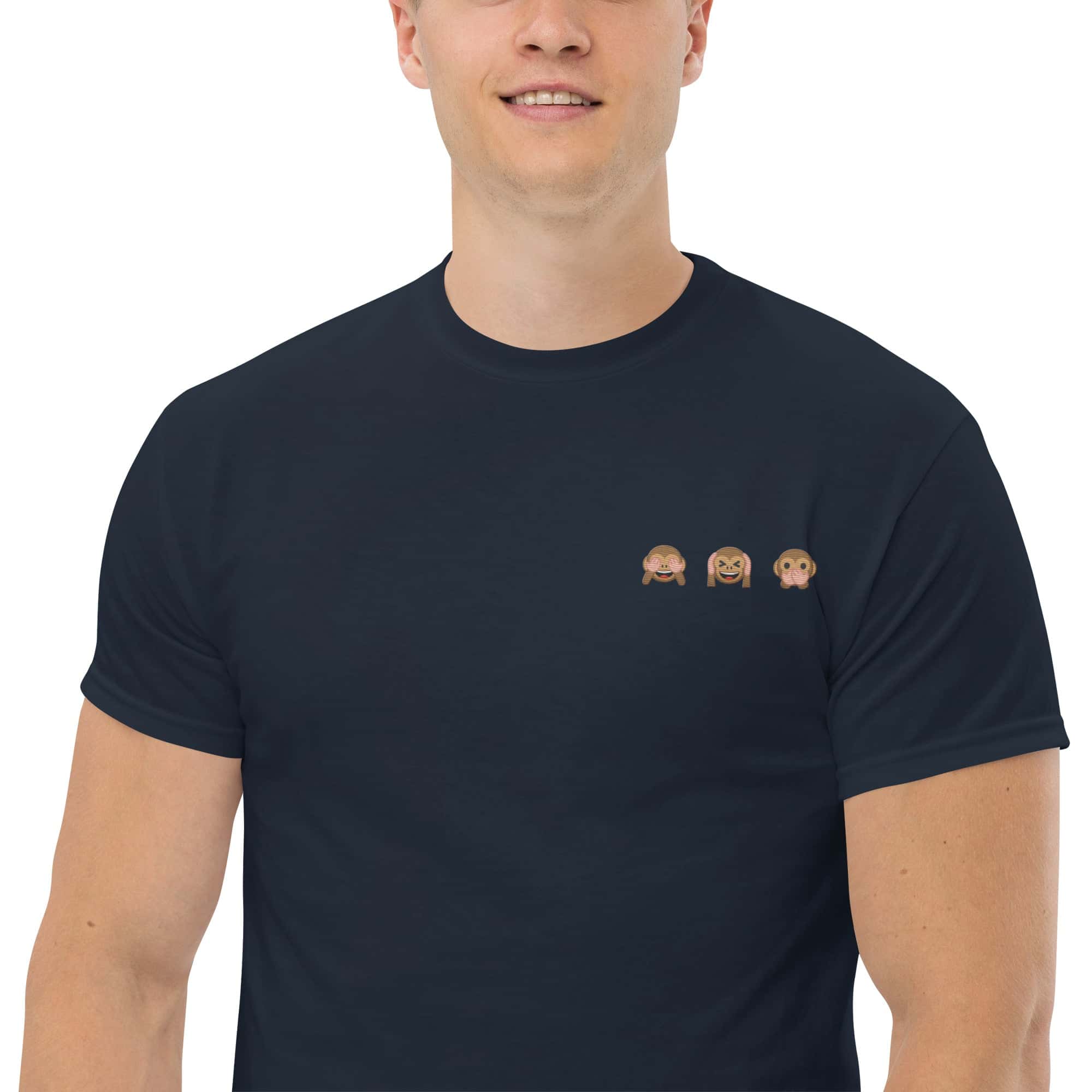 T-Shirt Unisex Ricamata 100% Cotone – Confortevole – Design Emoji scimmiette-Biiply