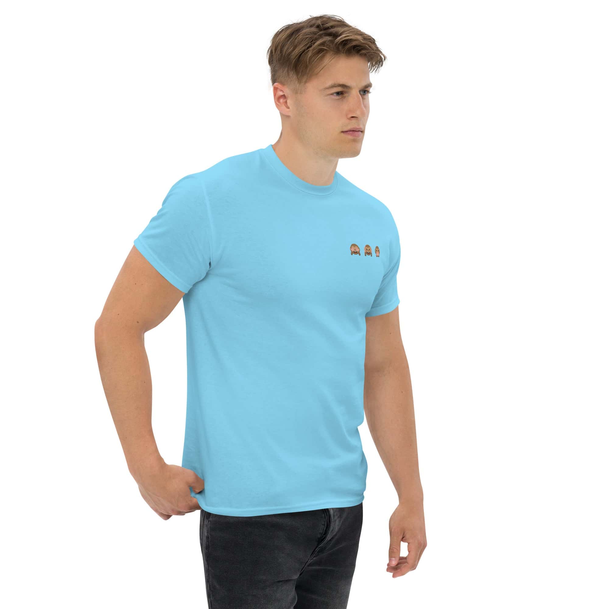 T-Shirt Unisex Ricamata 100% Cotone – Confortevole – Design Emoji scimmiette-Biiply