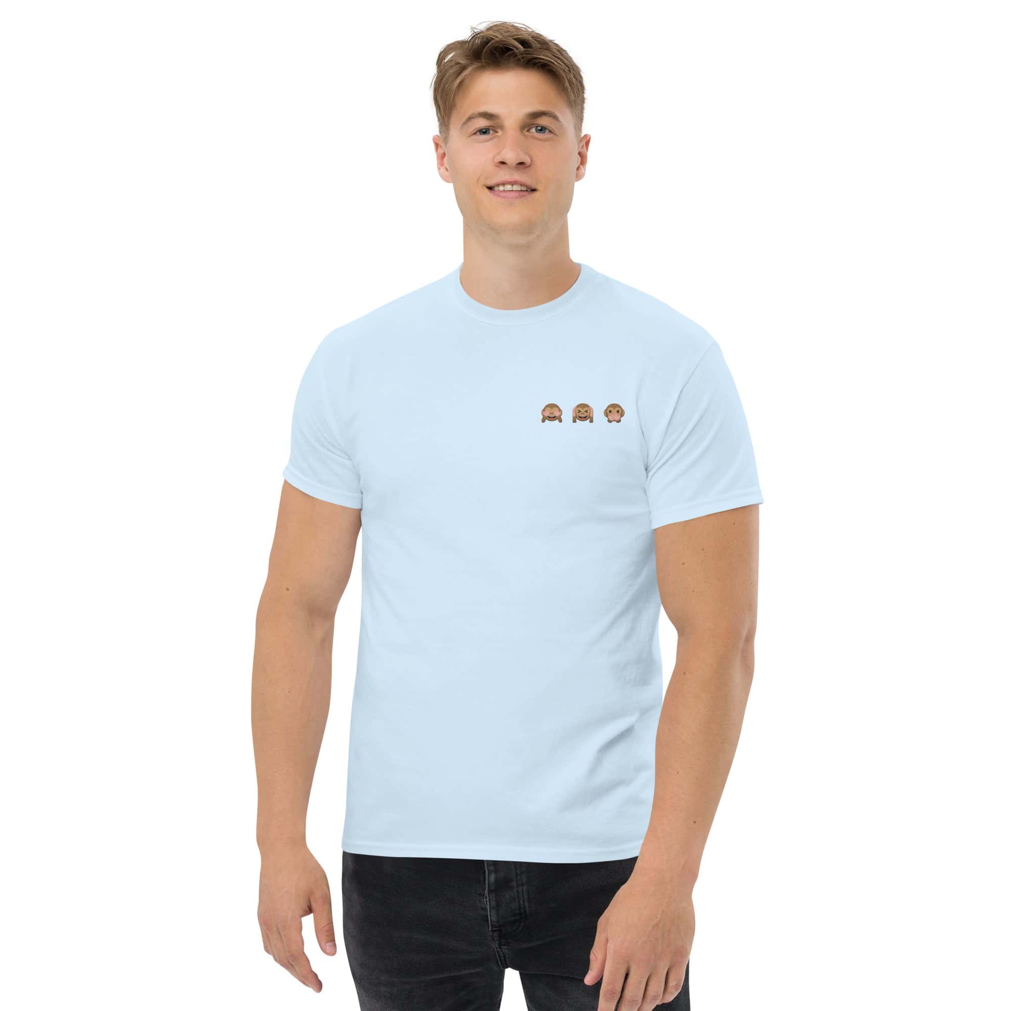 T-Shirt Unisex Ricamata 100% Cotone – Confortevole – Design Emoji scimmiette-Biiply