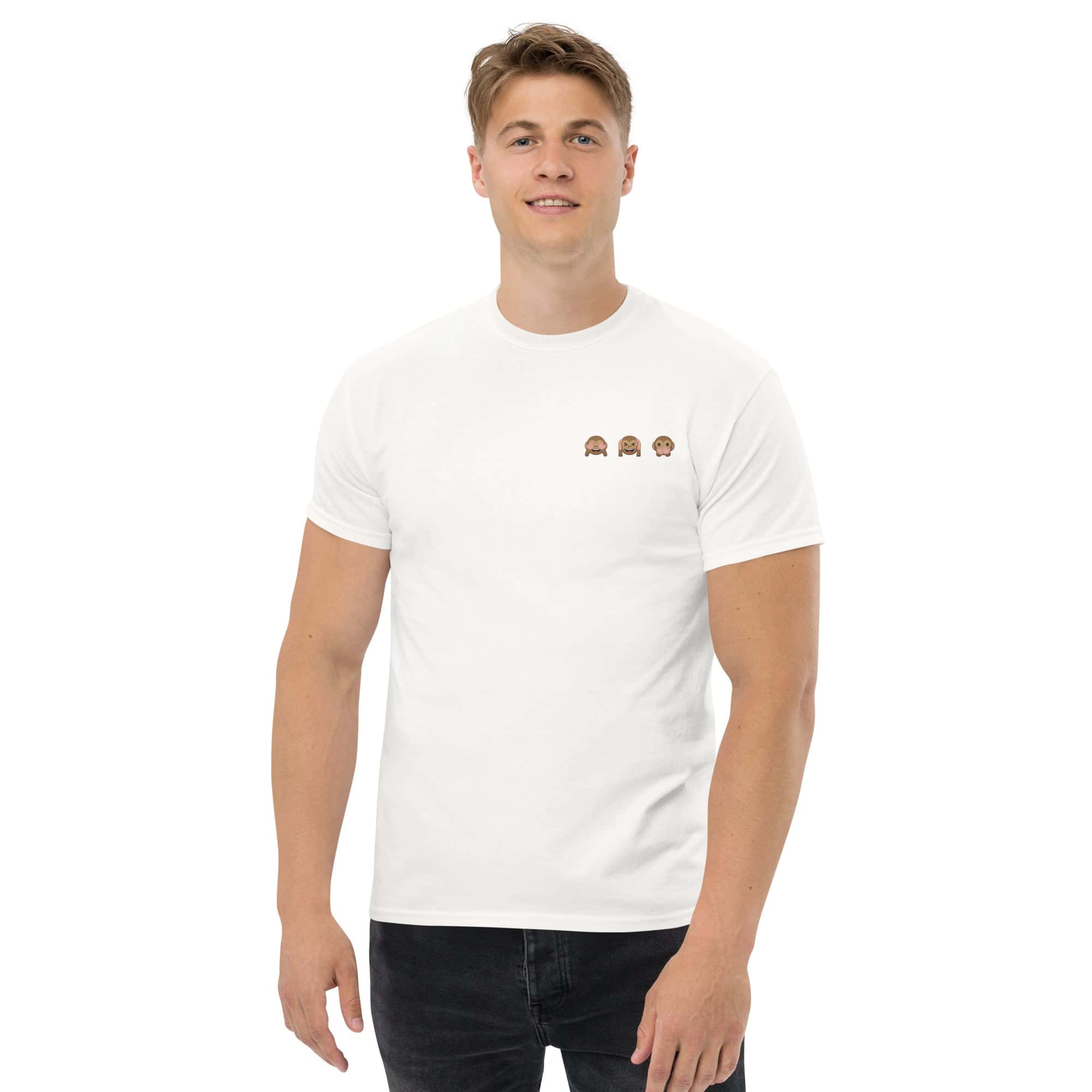 T-Shirt Unisex Ricamata 100% Cotone – Confortevole – Design Emoji scimmiette-Biiply