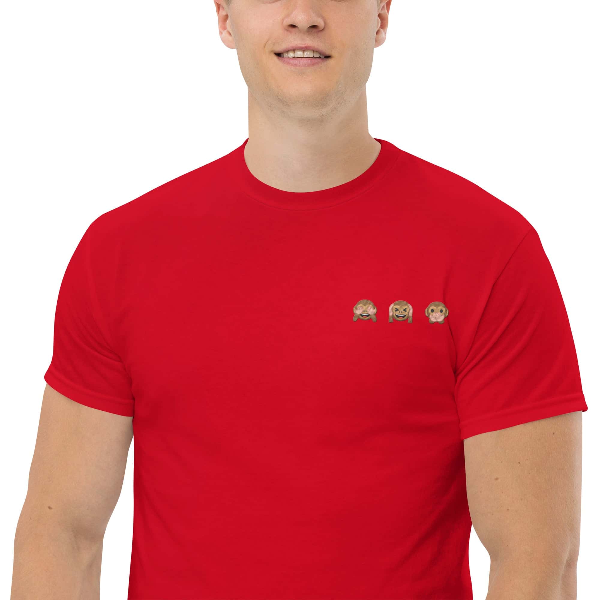 T-Shirt Unisex Ricamata 100% Cotone – Confortevole – Design Emoji scimmiette-Biiply