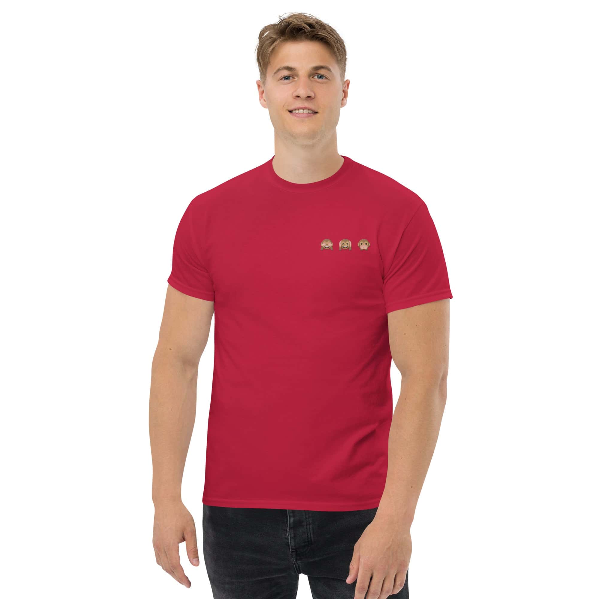 T-Shirt Unisex Ricamata 100% Cotone – Confortevole – Design Emoji scimmiette-Biiply