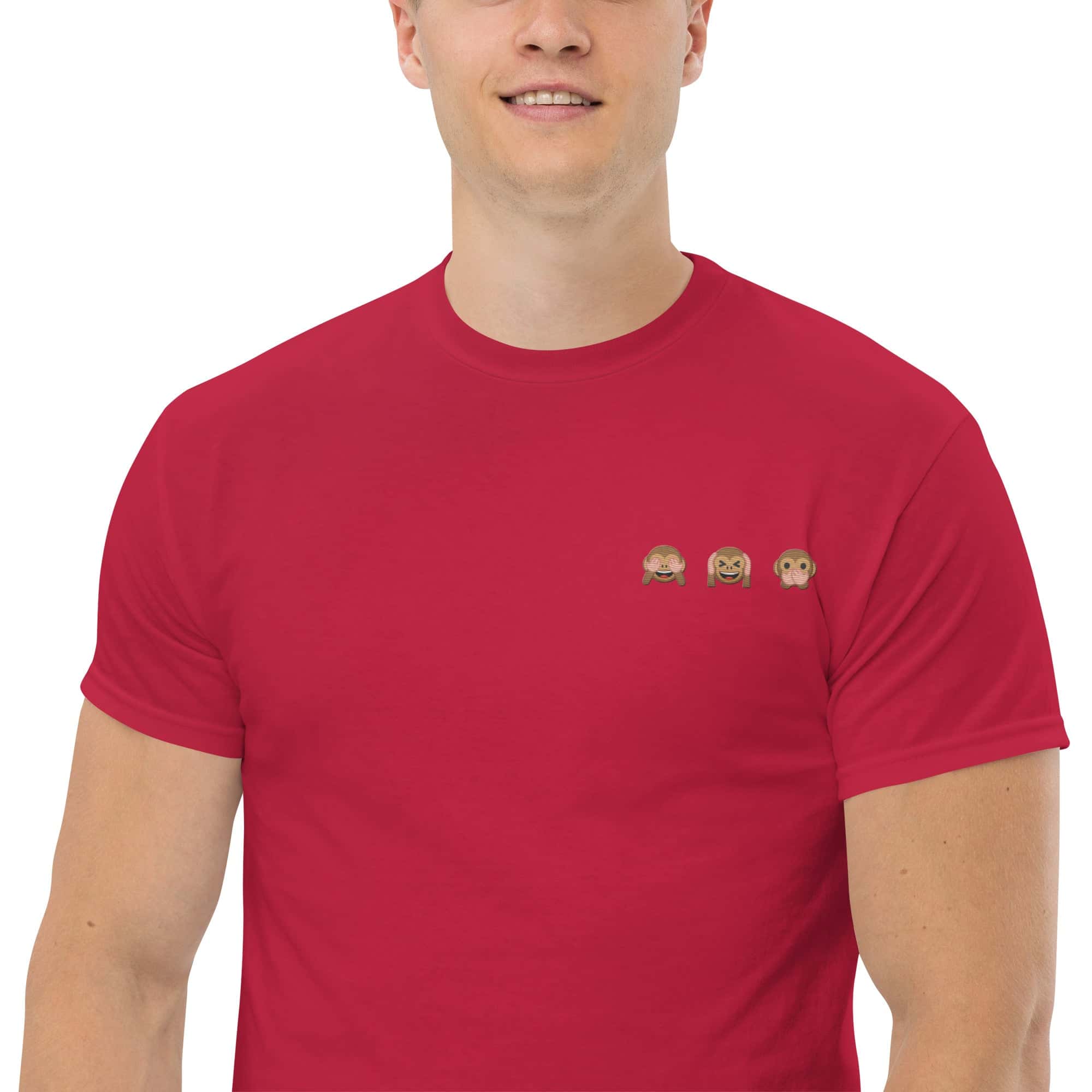 T-Shirt Unisex Ricamata 100% Cotone – Confortevole – Design Emoji scimmiette-Biiply