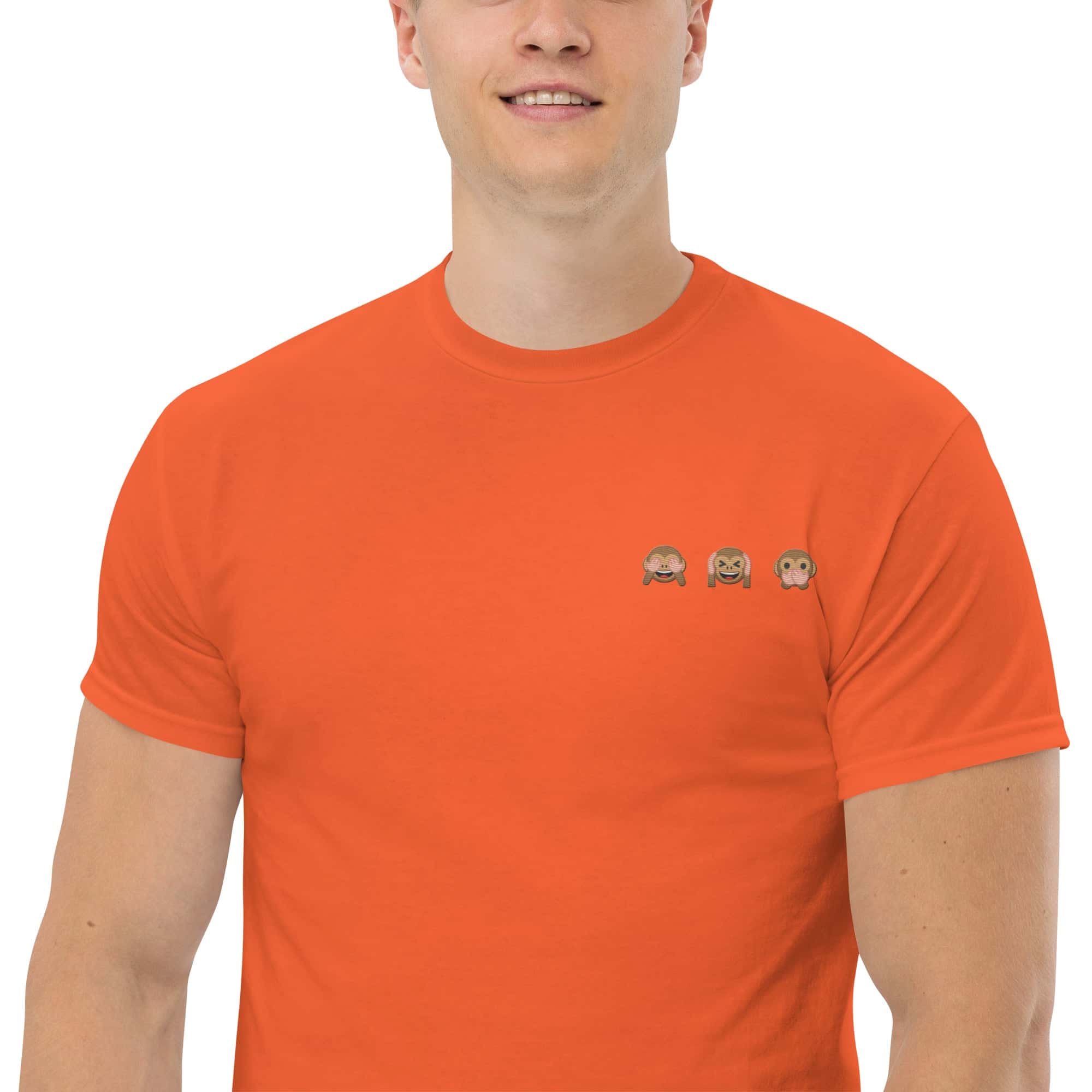 T-Shirt Unisex Ricamata 100% Cotone – Confortevole – Design Emoji scimmiette-Biiply
