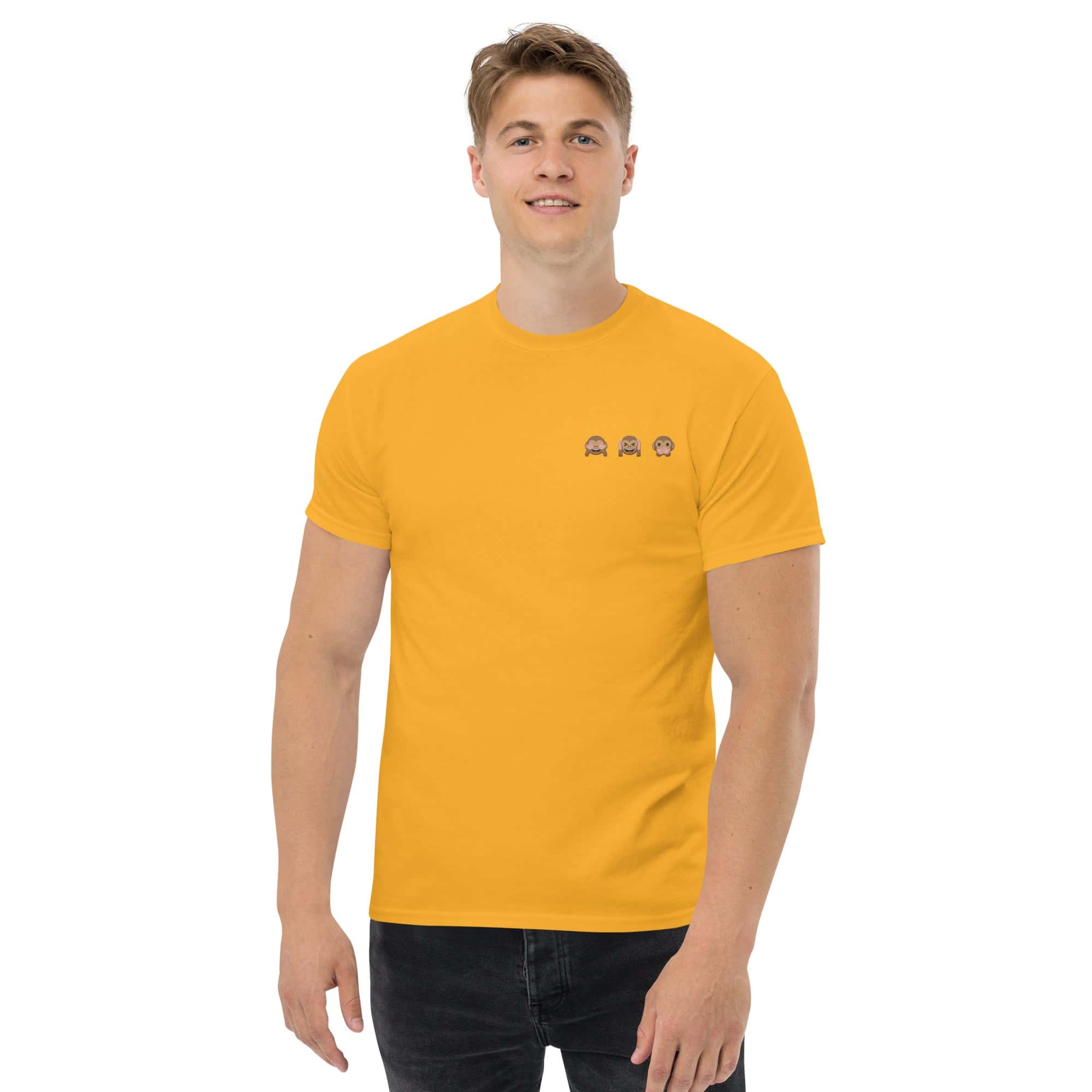 T-Shirt Unisex Ricamata 100% Cotone – Confortevole – Design Emoji scimmiette-Biiply