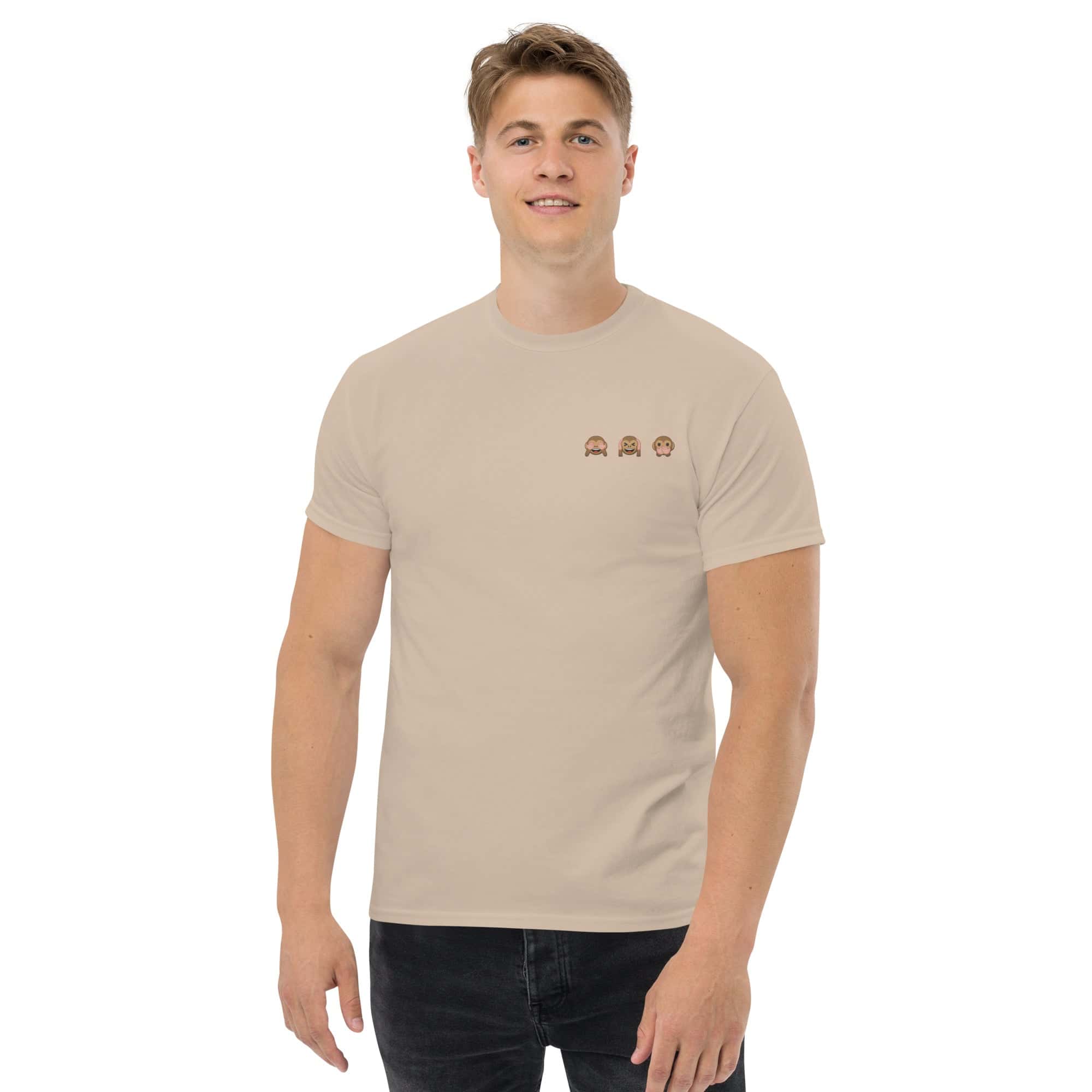 T-Shirt Unisex Ricamata 100% Cotone – Confortevole – Design Emoji scimmiette-Biiply