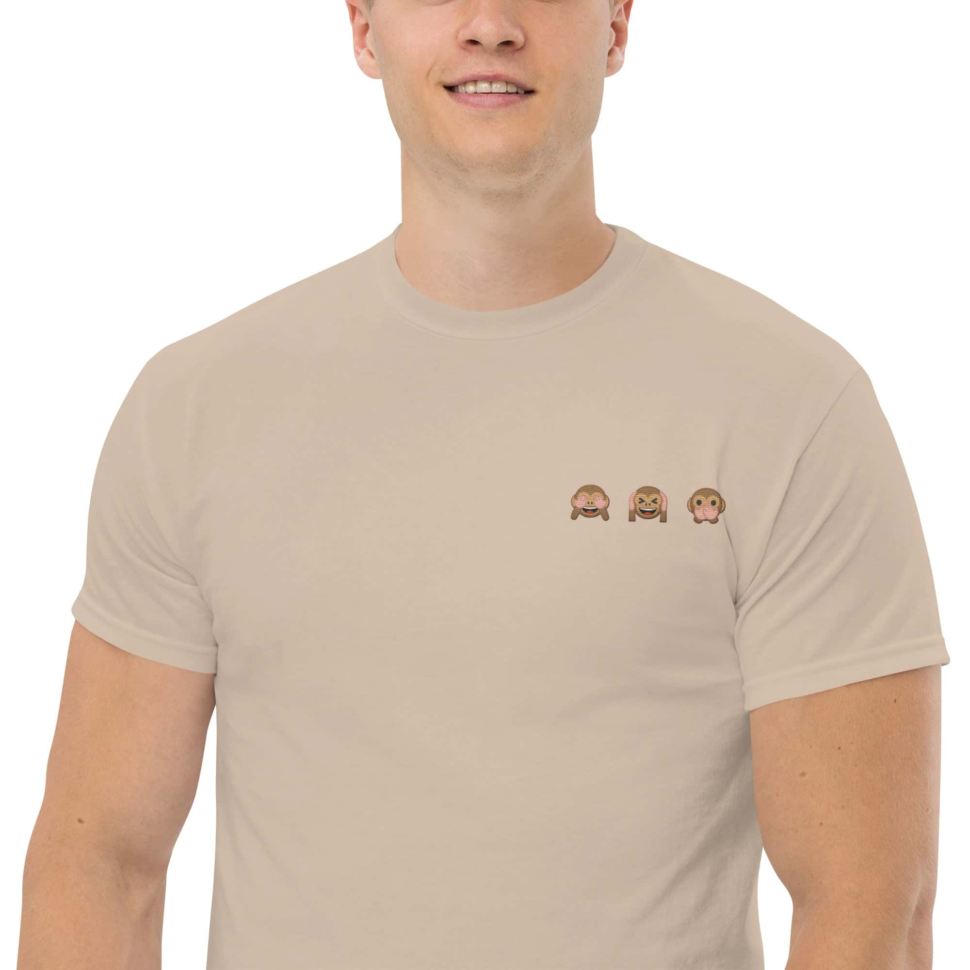 T-Shirt Unisex Ricamata 100% Cotone – Confortevole – Design Emoji scimmiette-Biiply