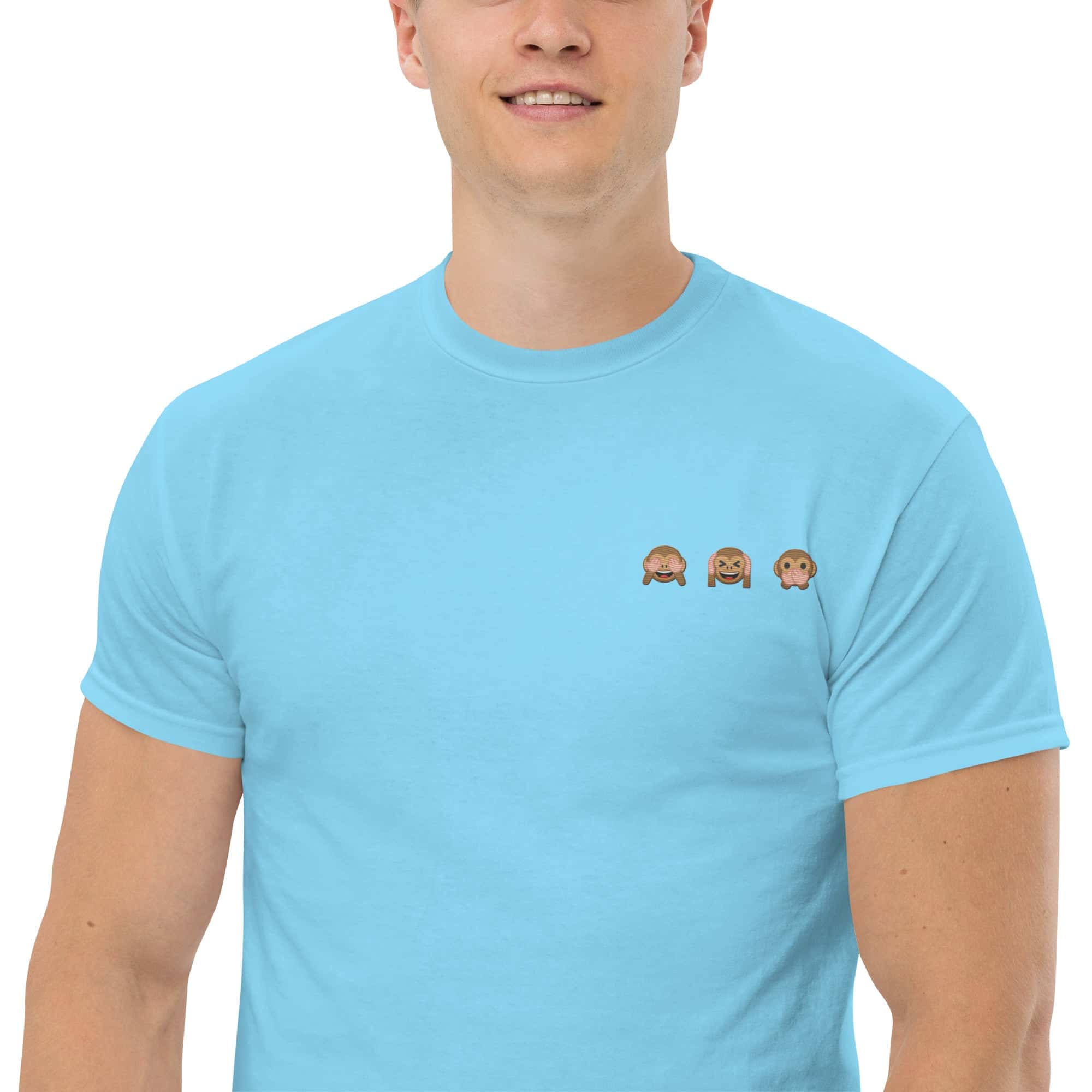 T-Shirt Unisex Ricamata 100% Cotone – Confortevole – Design Emoji scimmiette-Biiply