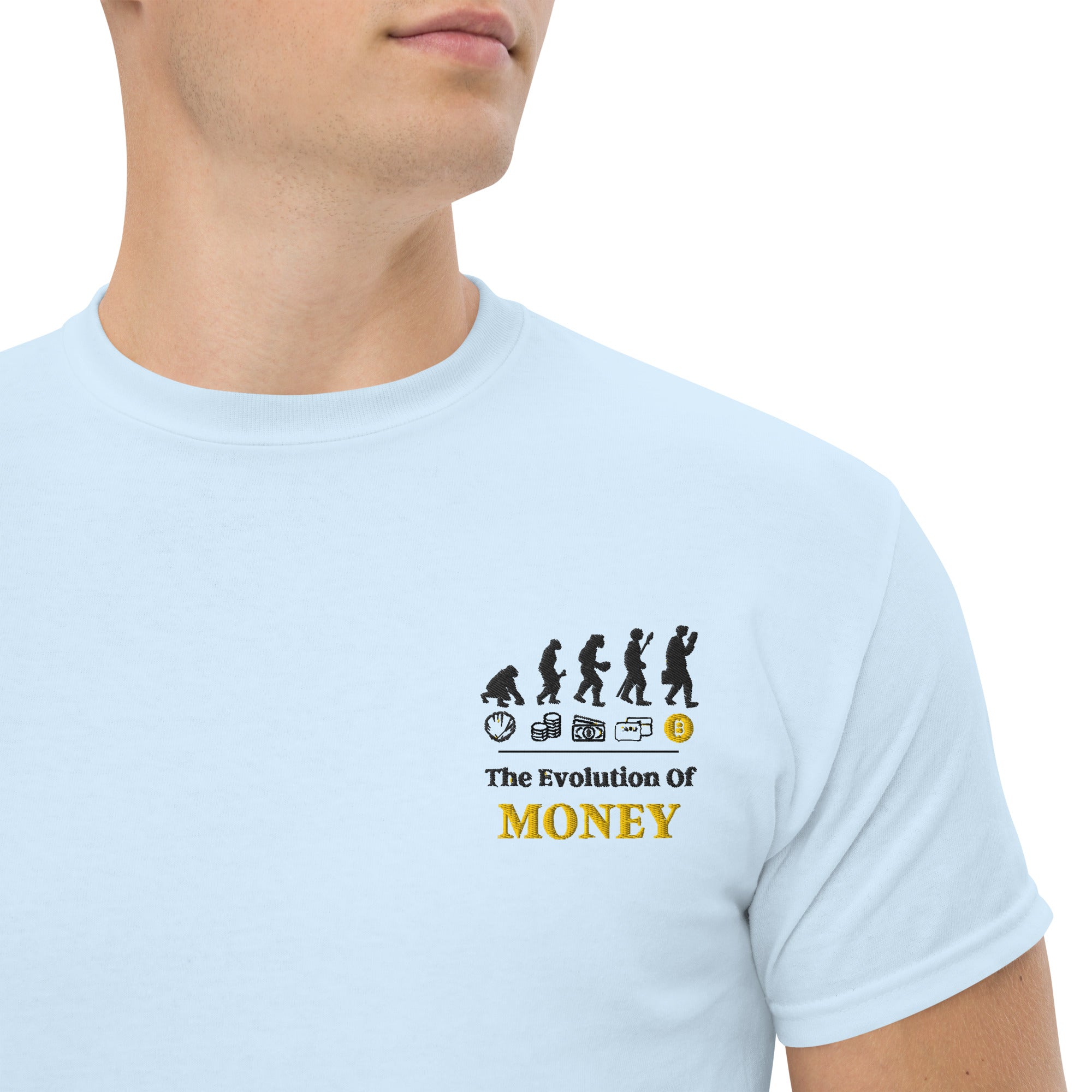 T-Shirt Unisex Ricamata 100% Cotone – Confortevole – Design Evolution Of Money-Biiply