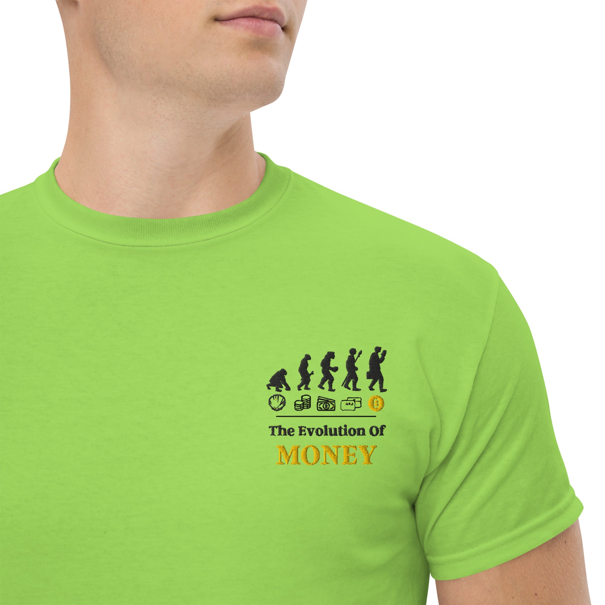 T-Shirt Unisex Ricamata 100% Cotone – Confortevole – Design Evolution Of Money-Biiply