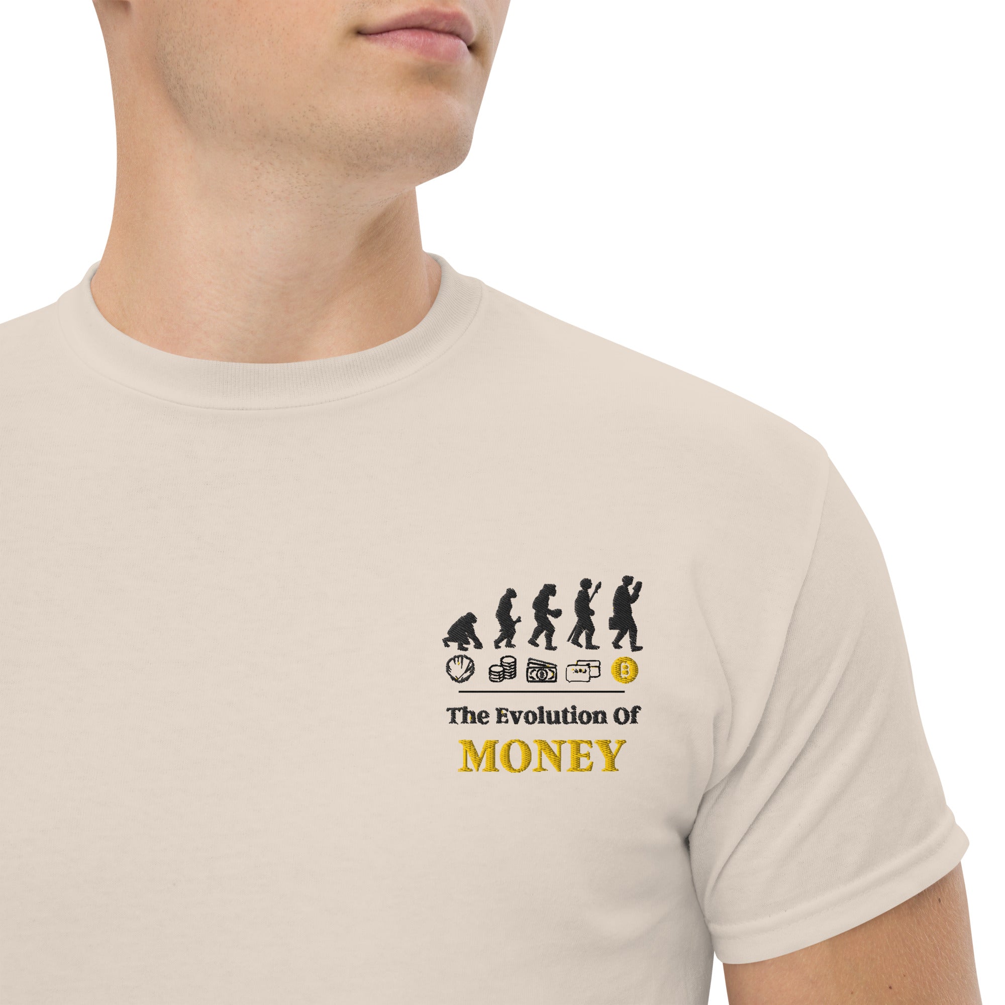 T-Shirt Unisex Ricamata 100% Cotone – Confortevole – Design Evolution Of Money-Biiply