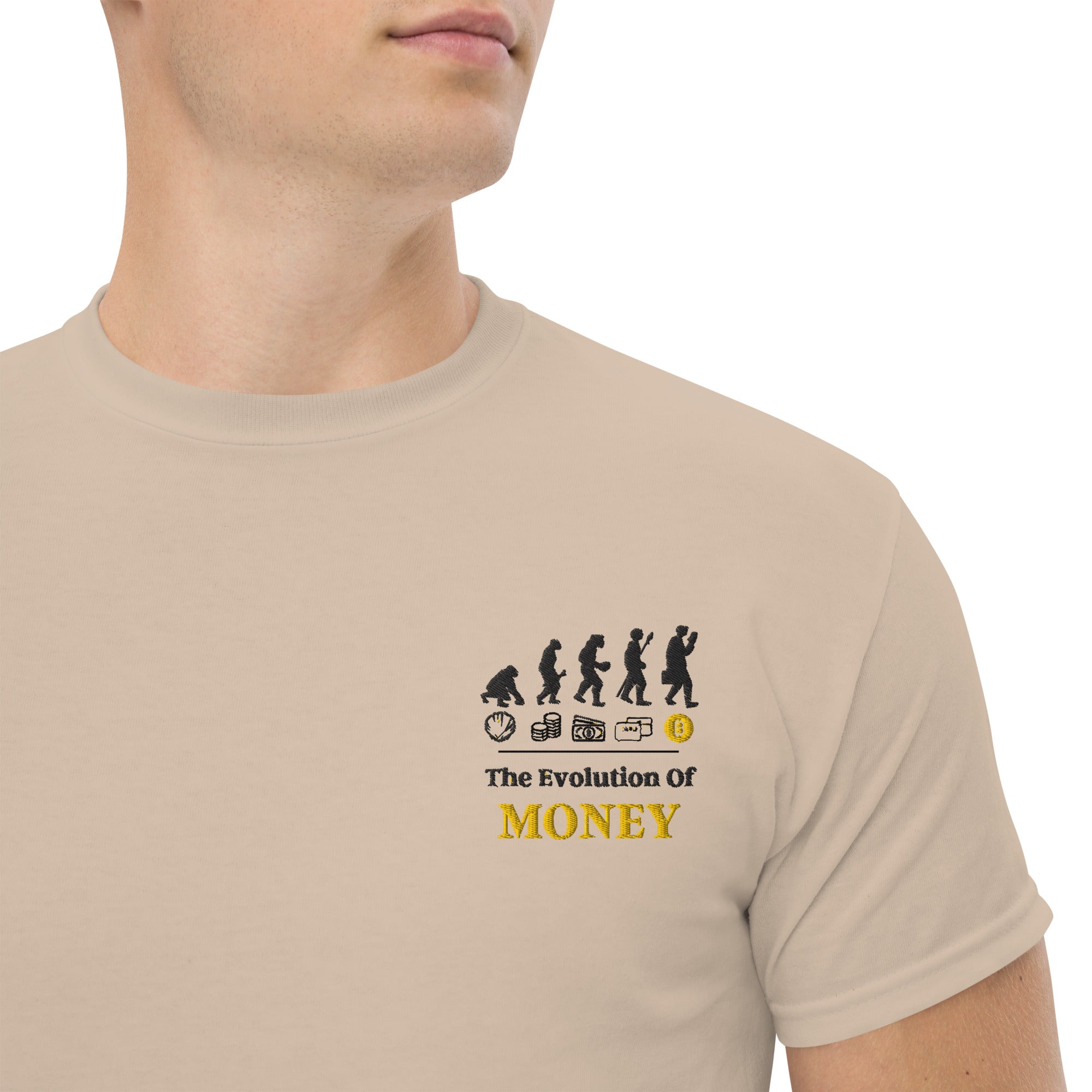 T-Shirt Unisex Ricamata 100% Cotone – Confortevole – Design Evolution Of Money-Biiply